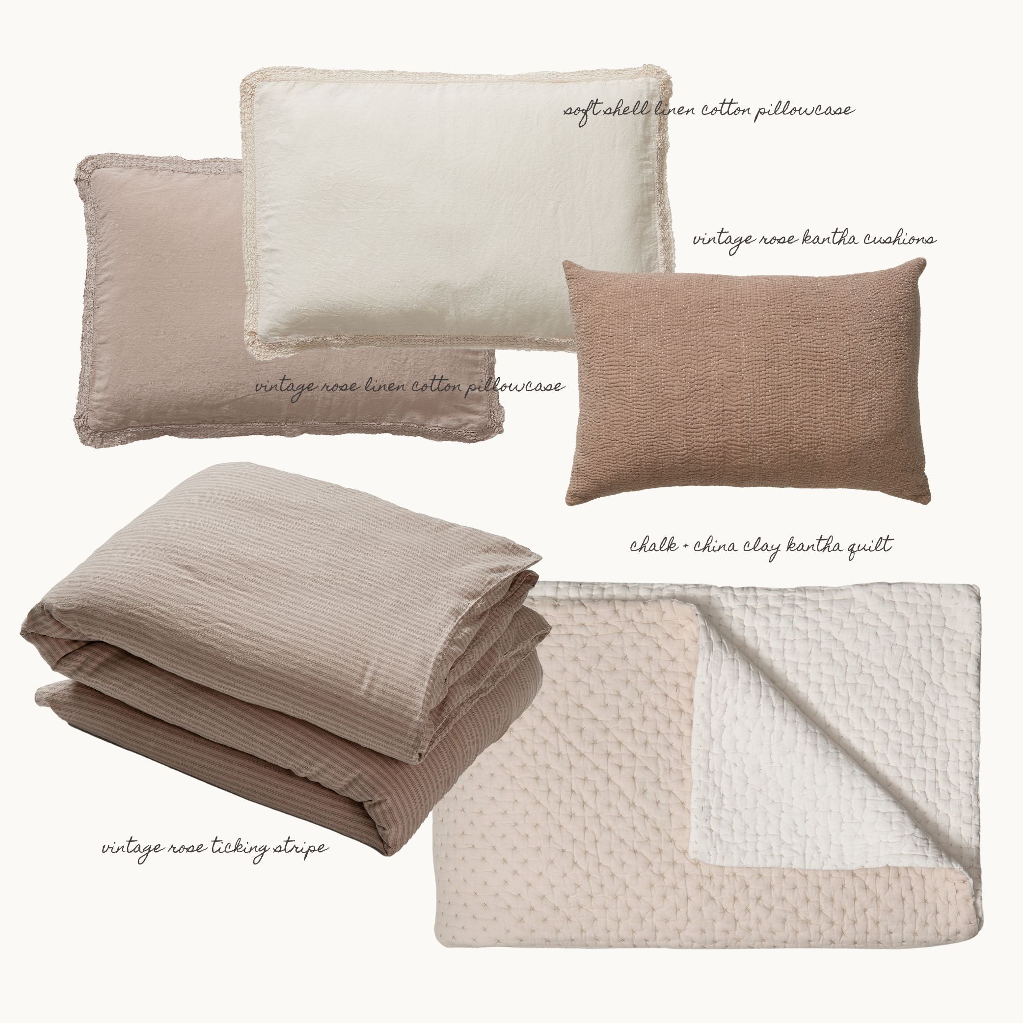 Washed Linen Cotton  Oxford Pillowcase with Lace Edge - Soft Shell