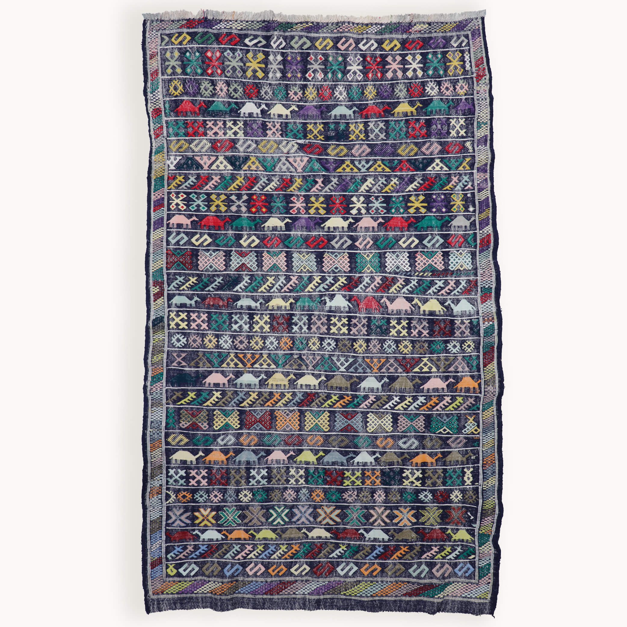 Medium Blue Morocco Atlas Mountain Tribal rug - W105cm x L178cm