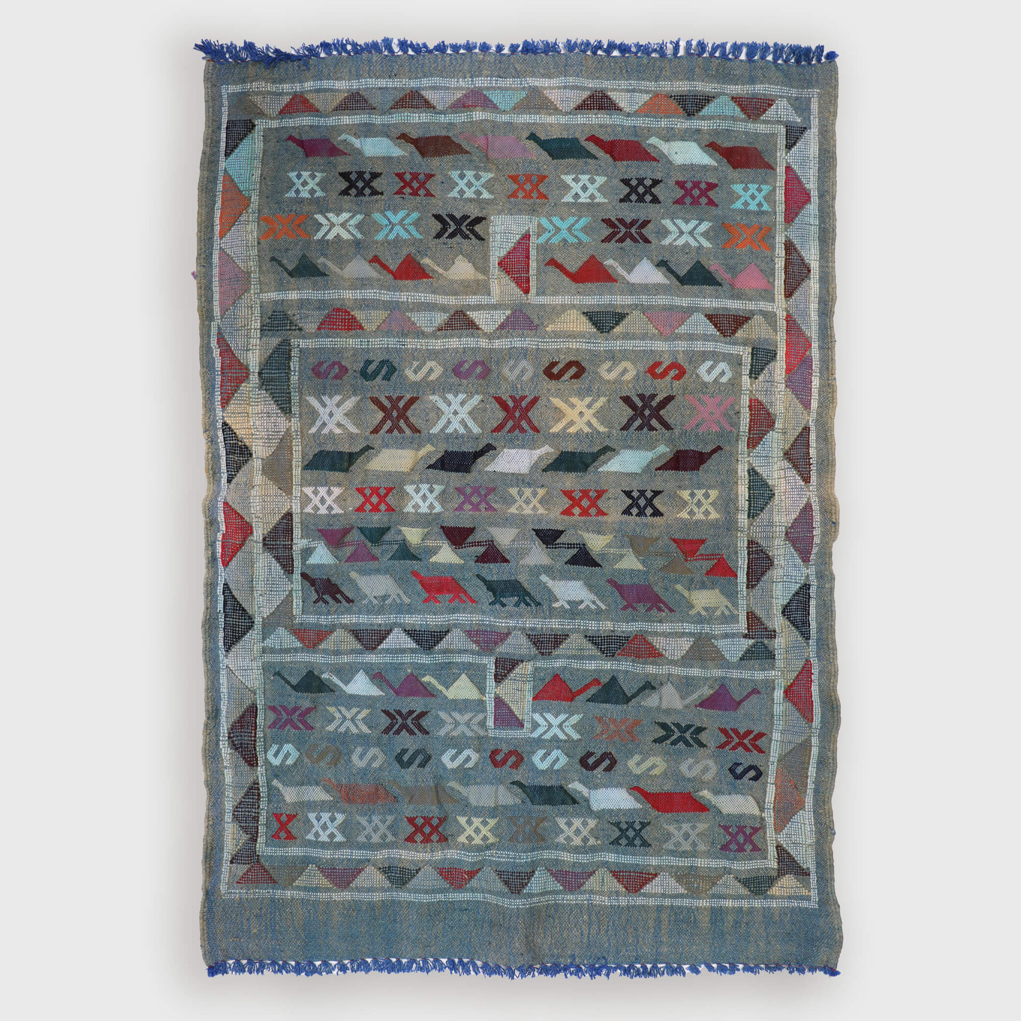 Faded Blue Morocco Atlas Mountain Tribal rug - W91cm x L130cm