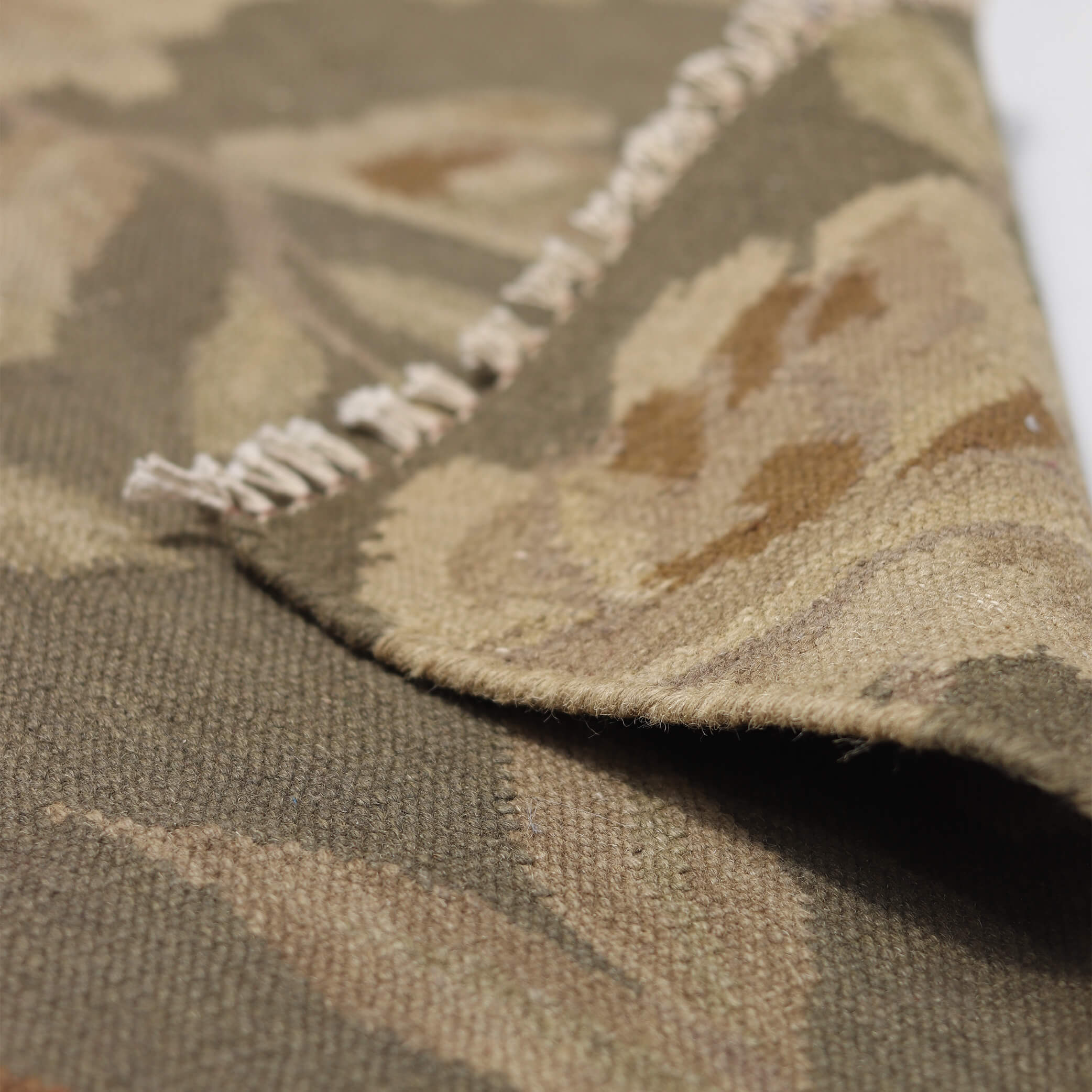 Khaki Floral Swedish Flat Wool Weave  - W96cm x L144cm