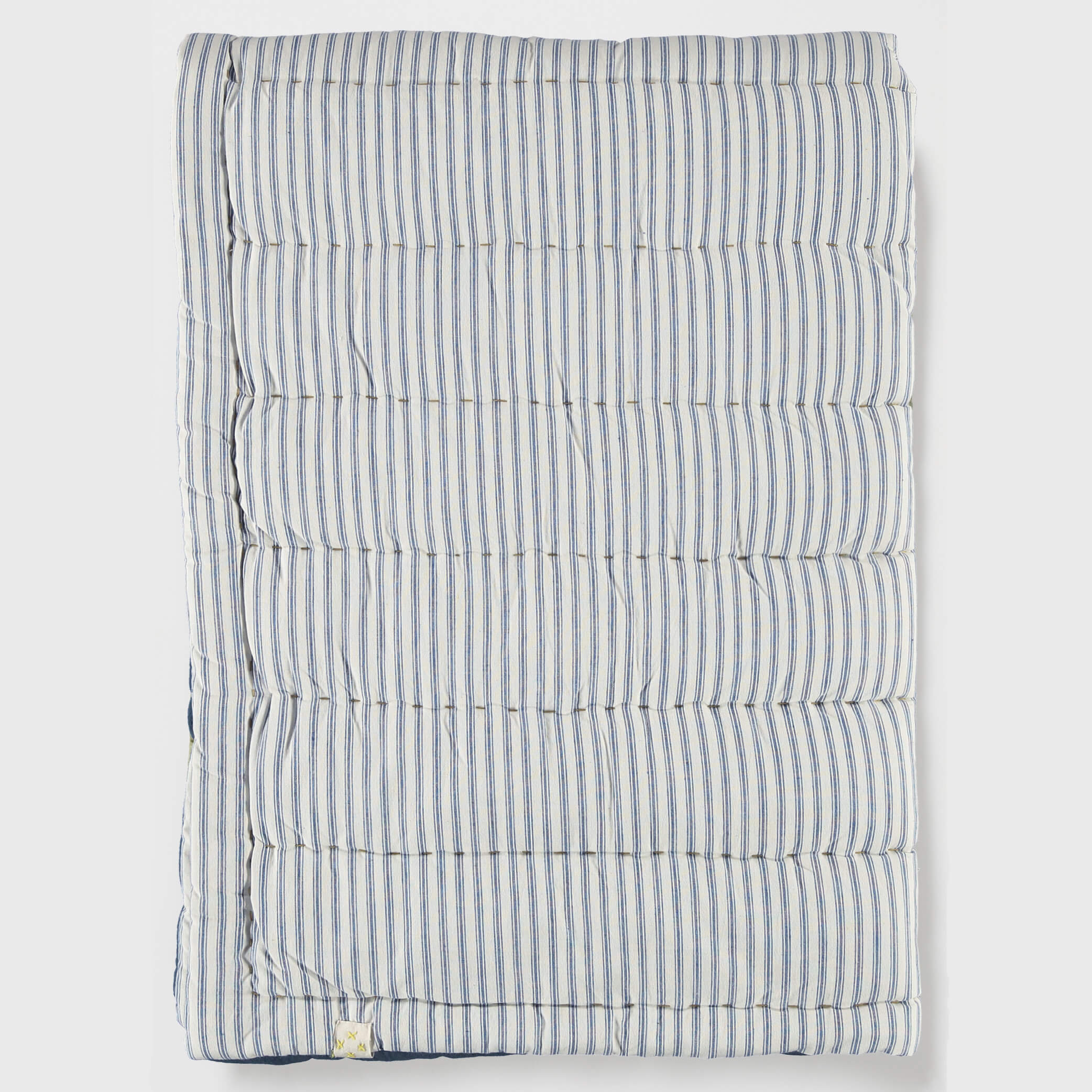 Blue Ticking Stripe Hand Quilted Blanket