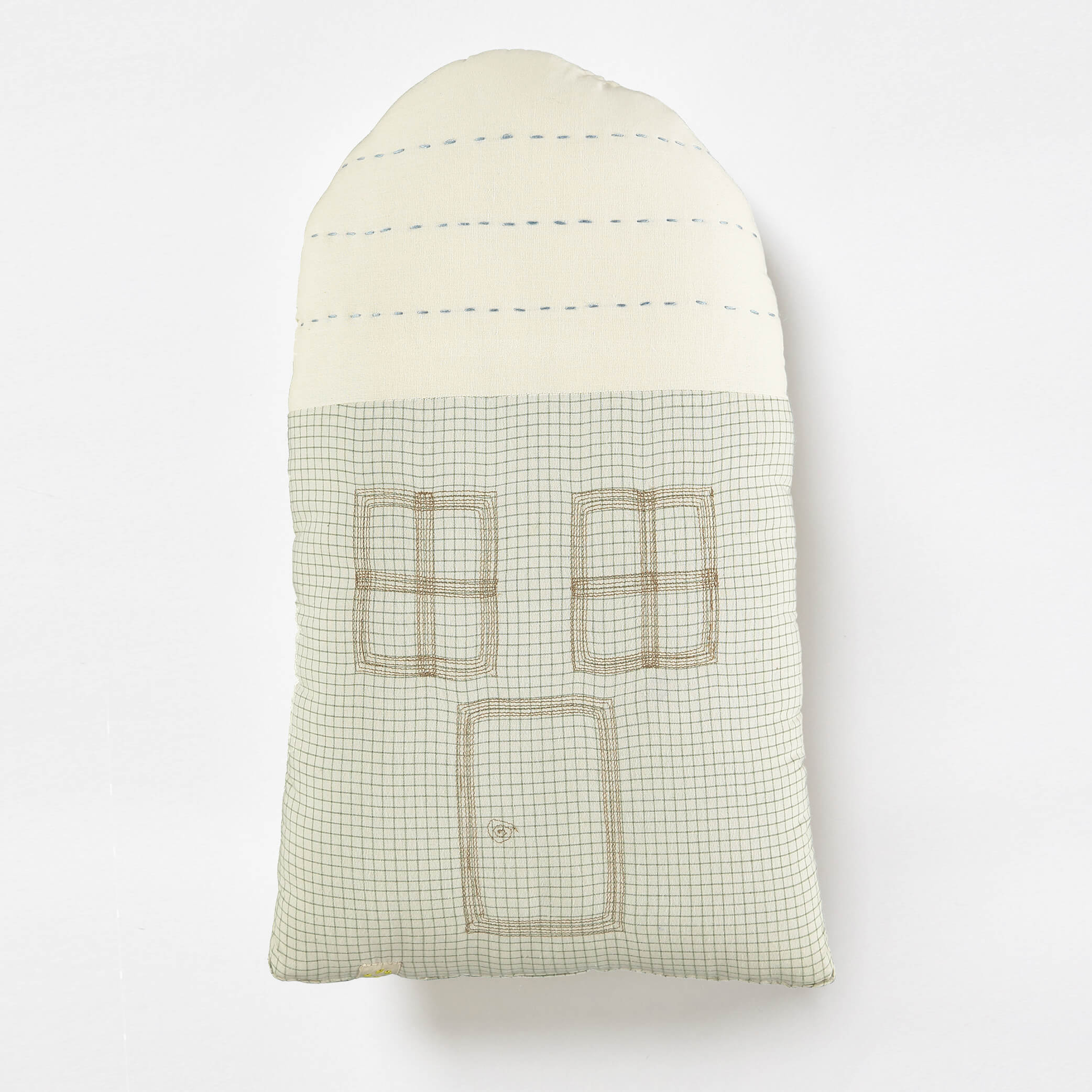 Midi House Cushion - Green Check/Stone