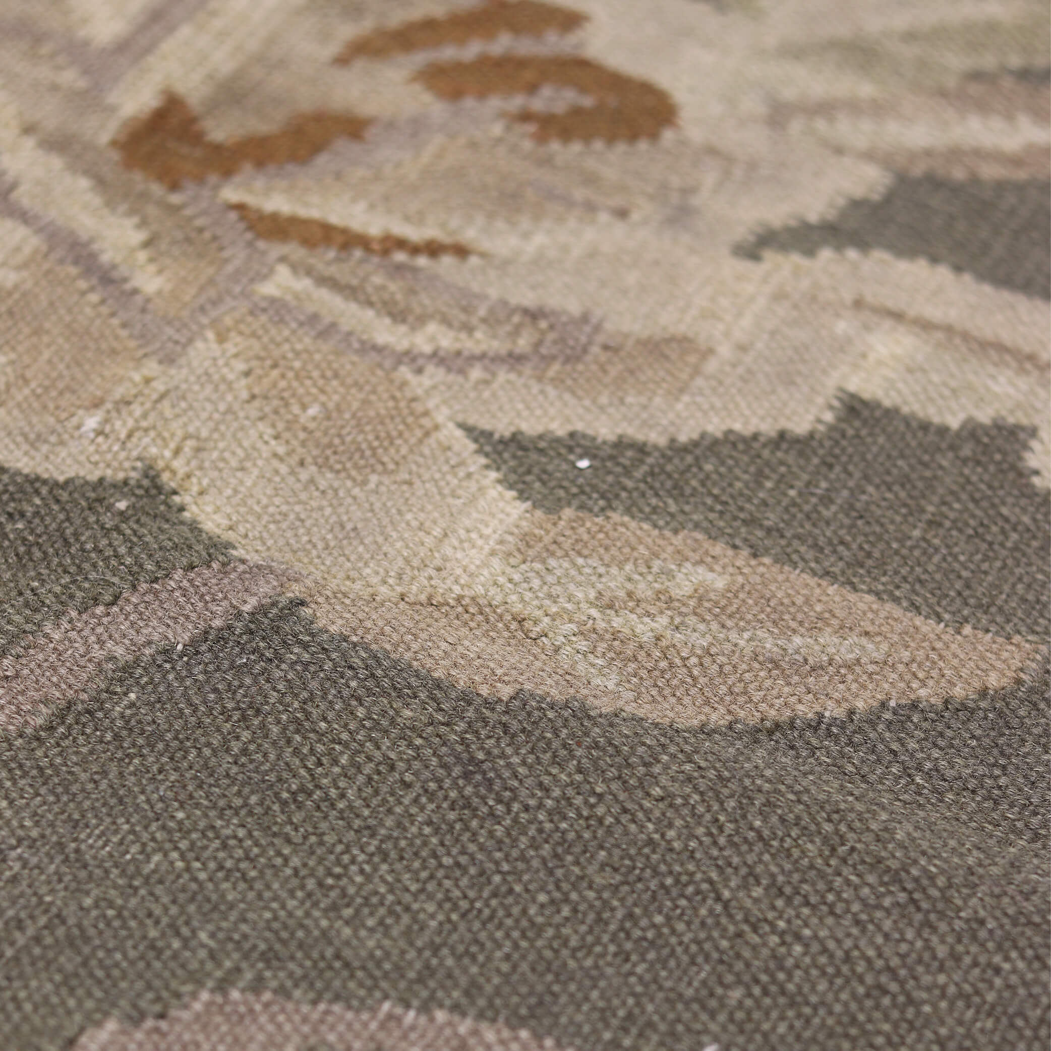 Khaki Floral Swedish Flat Wool Weave  - W96cm x L144cm