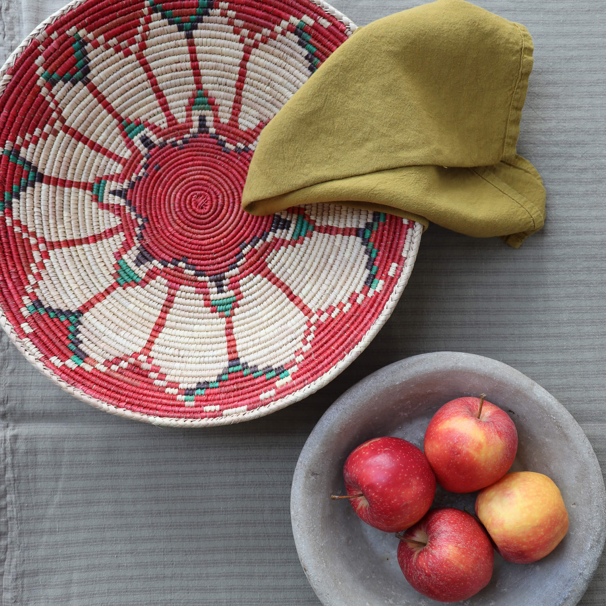 Tribal Hand Woven Coil Basket Bowl - Red flower