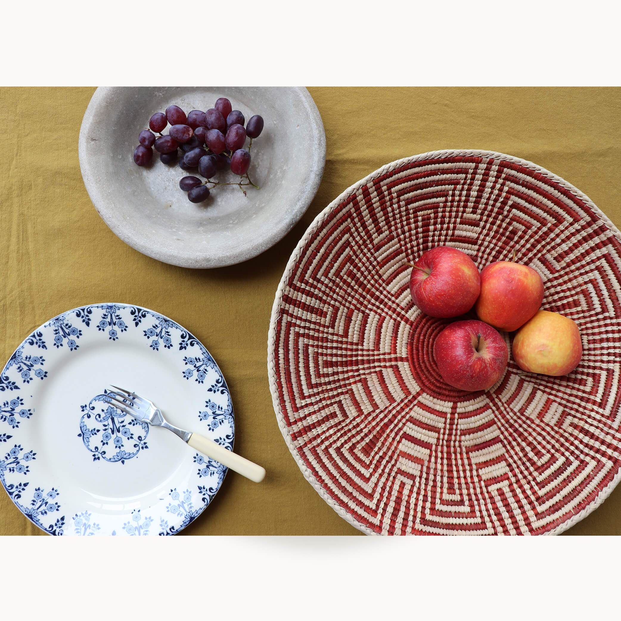 Tribal Hand Woven Coil Basket Bowl - Paprika zig zag bowl