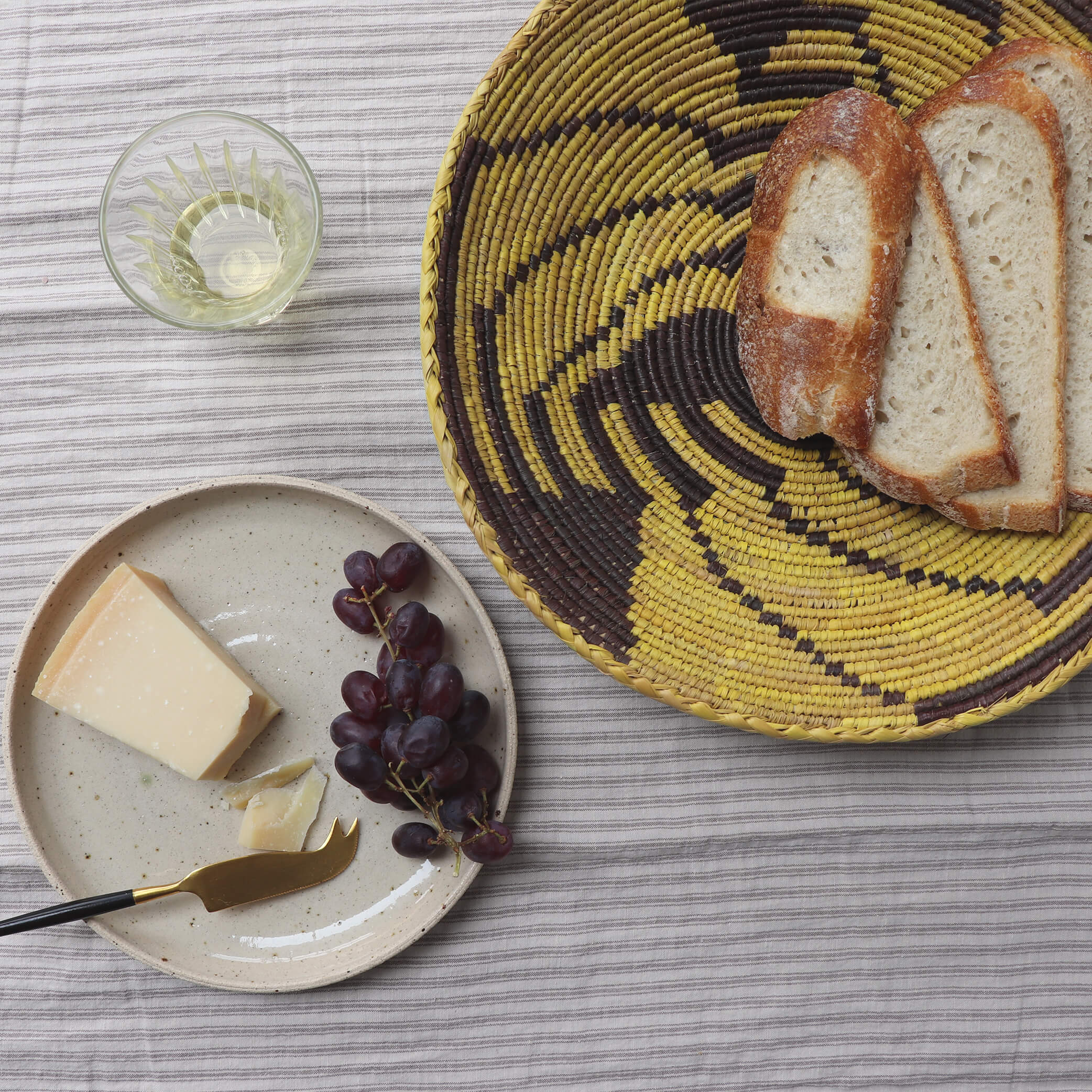 Tribal Hand Woven Coil Basket Bowl - Brown Yellow Swirl