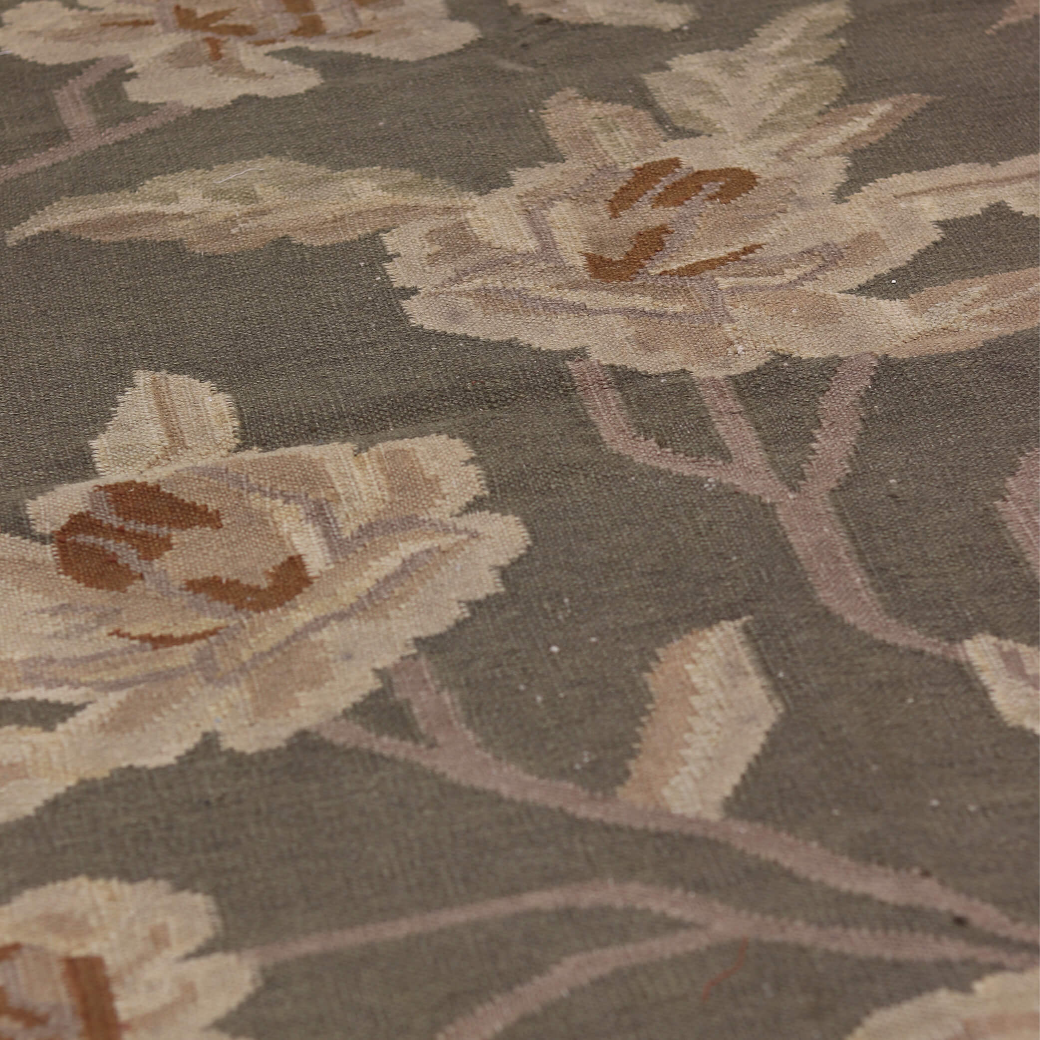 Khaki Floral Swedish Flat Wool Weave  - W96cm x L144cm