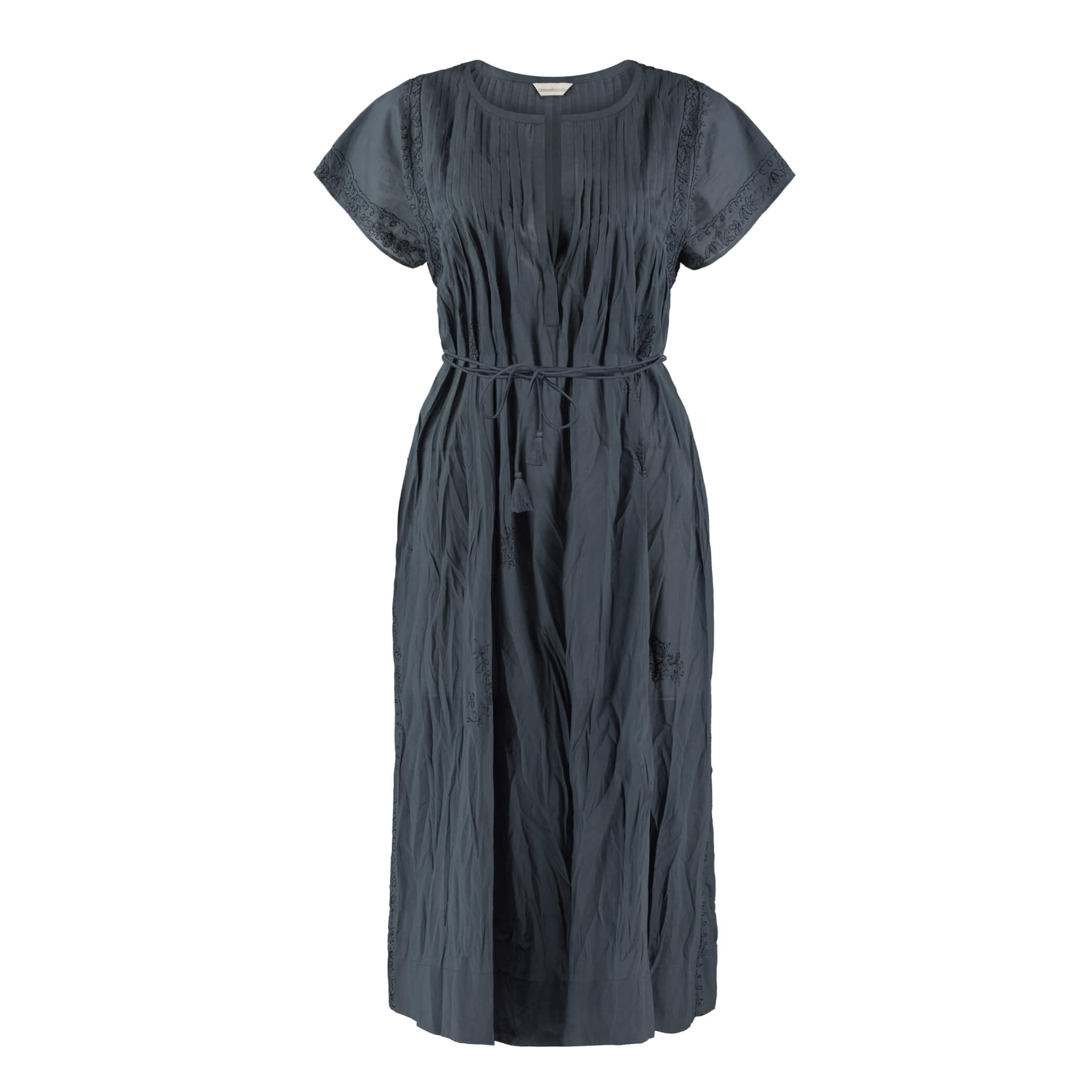 Pin Tuck Cotton Voile Dress in Ink