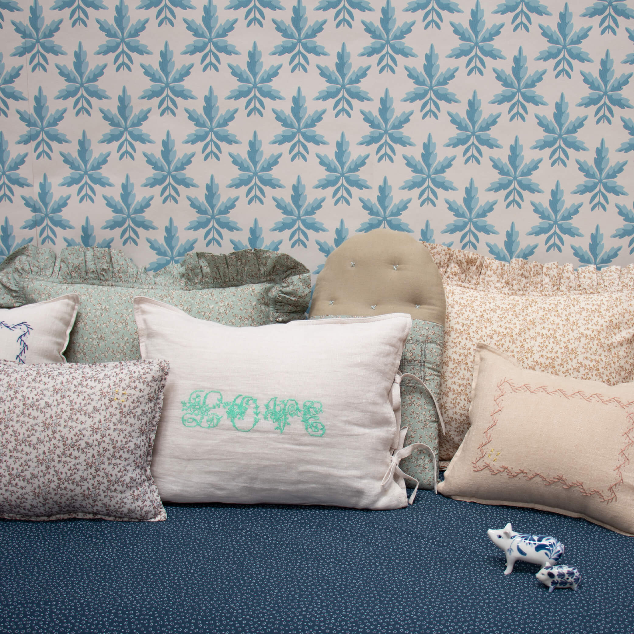 LOVE Embroidered Chalk Linen Cushion