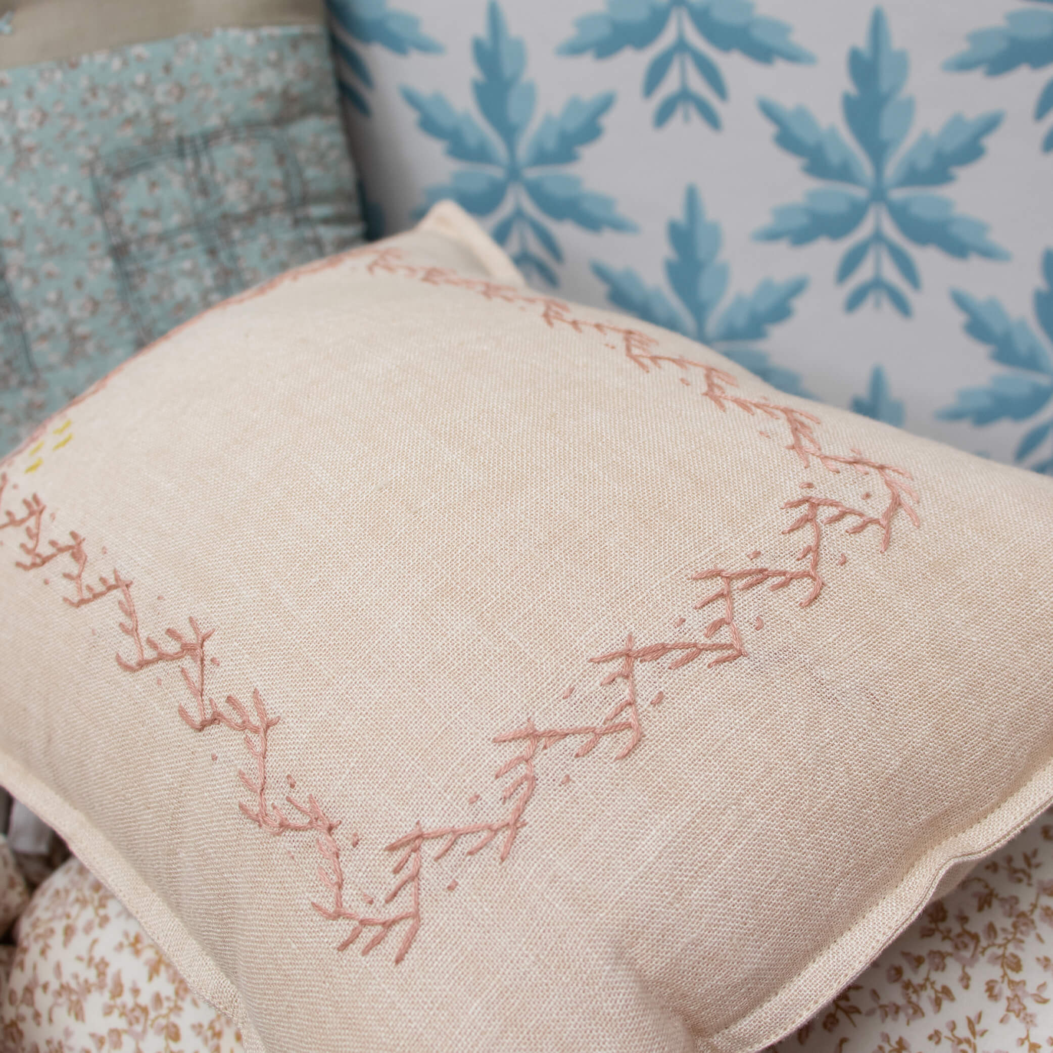 Hand embroidered  Small Zig Zag Cushion