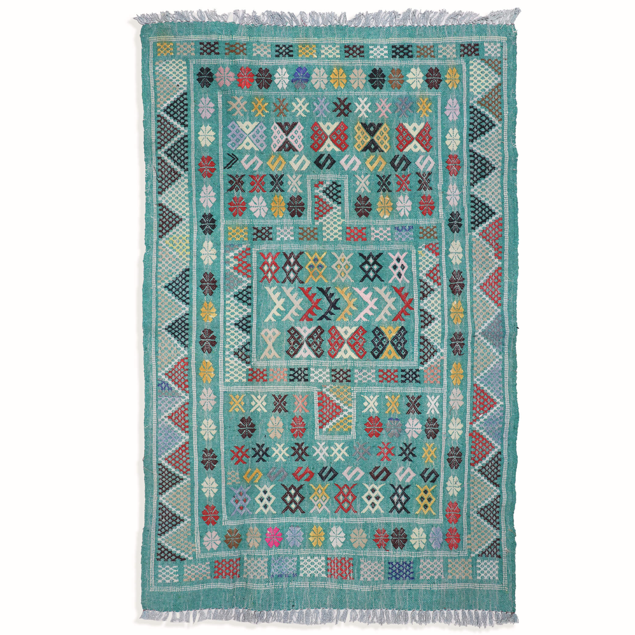 Teal Morocco Atlas Mountain Tribal rug - W89cm x L137cm