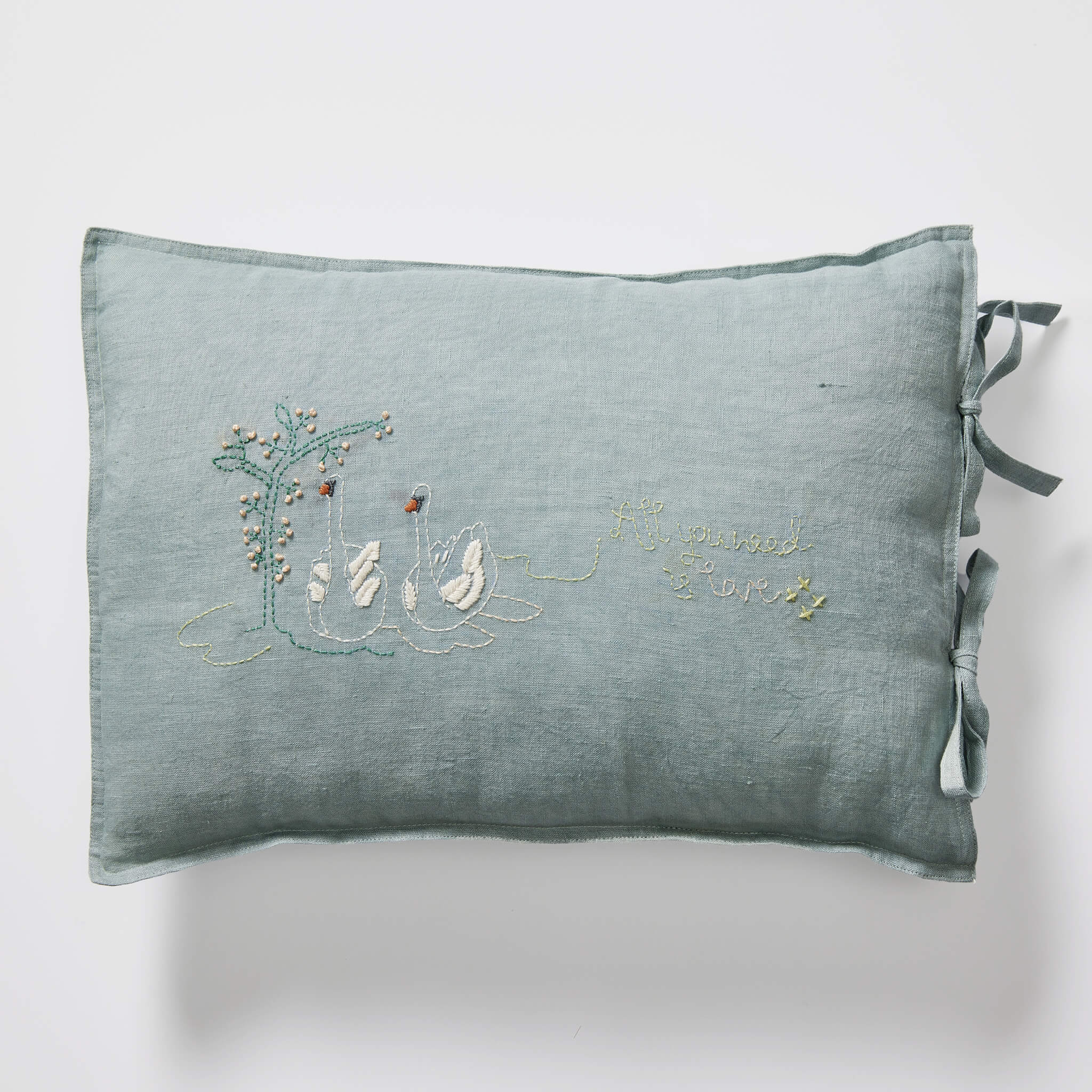 Swan  Embroidered Linen Cushion