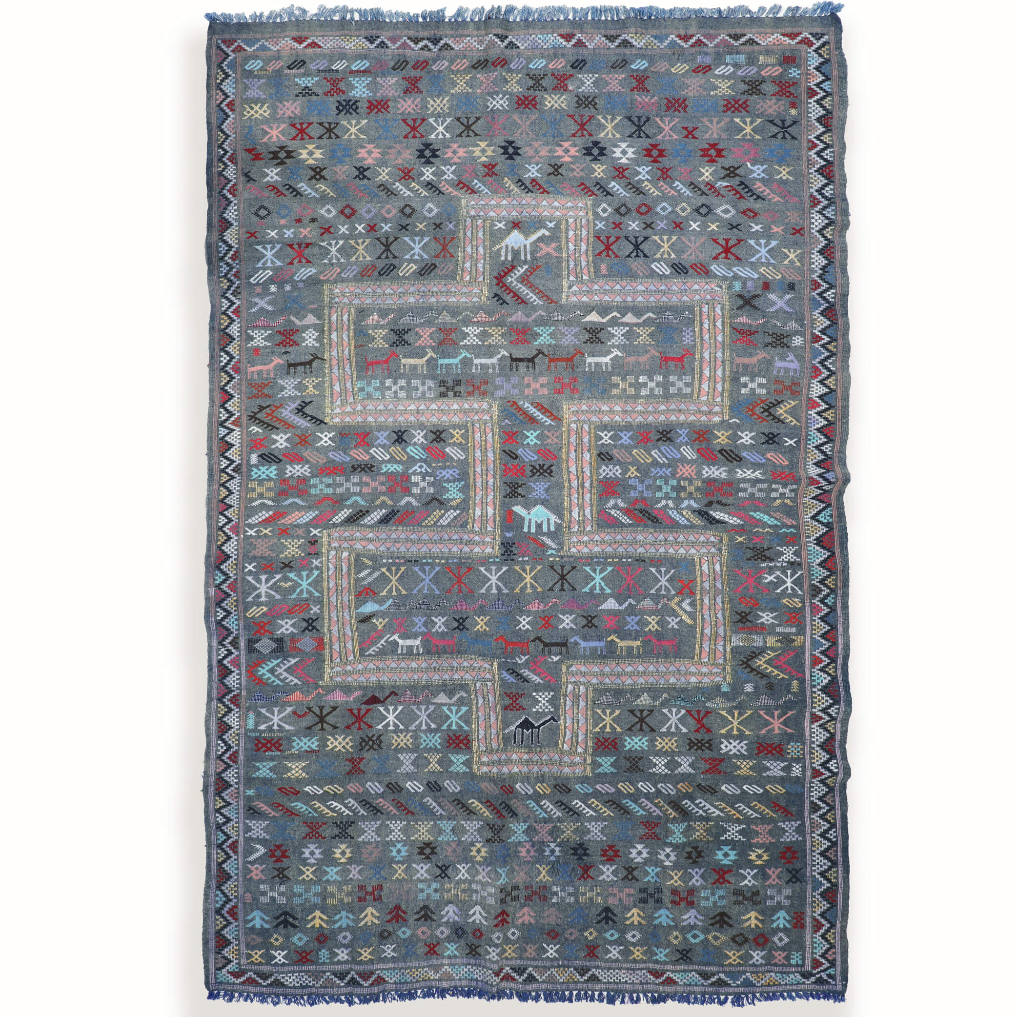 Large Blue Grey Melange Morocco Atlas Mountain Tribal rug - W145cm x L220cm