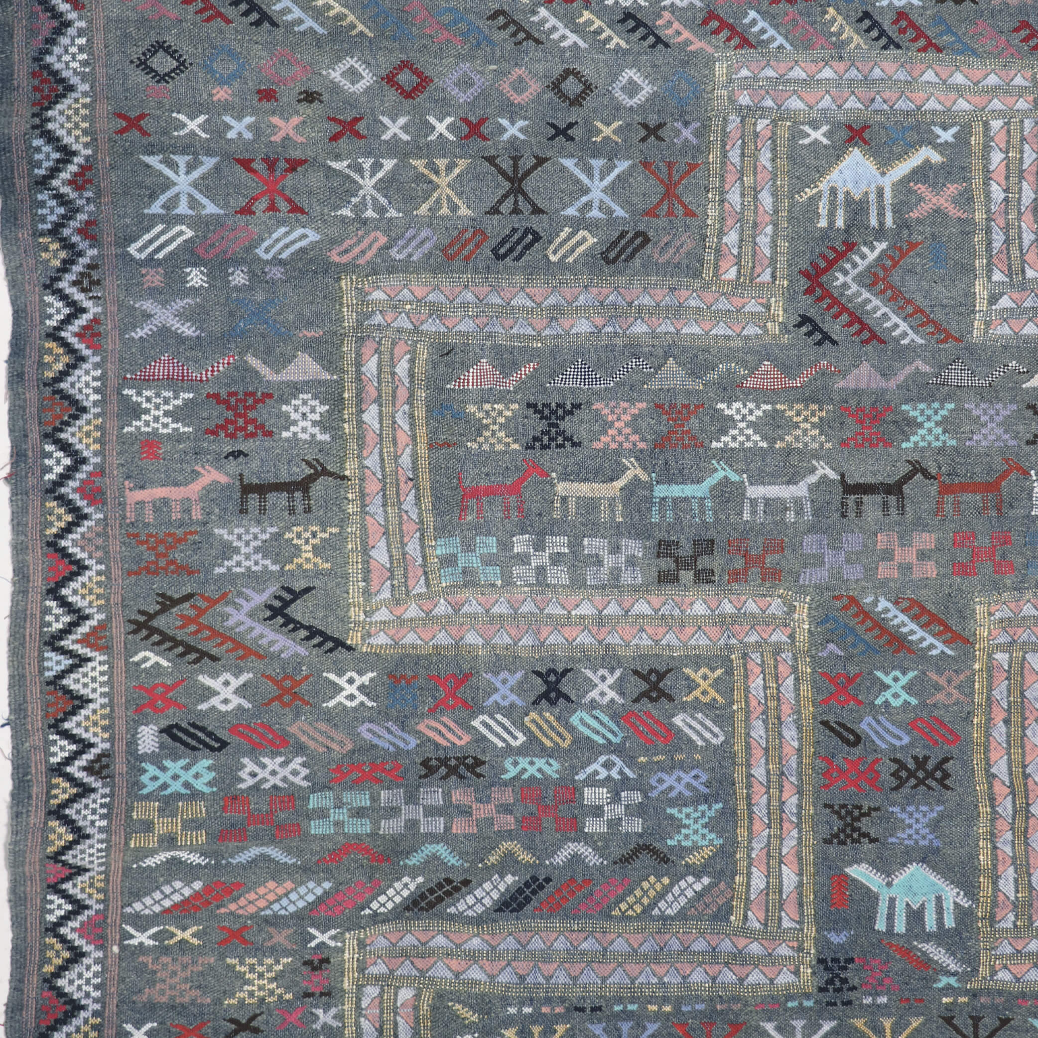 Large Blue Grey Melange Morocco Atlas Mountain Tribal rug - W145cm x L220cm