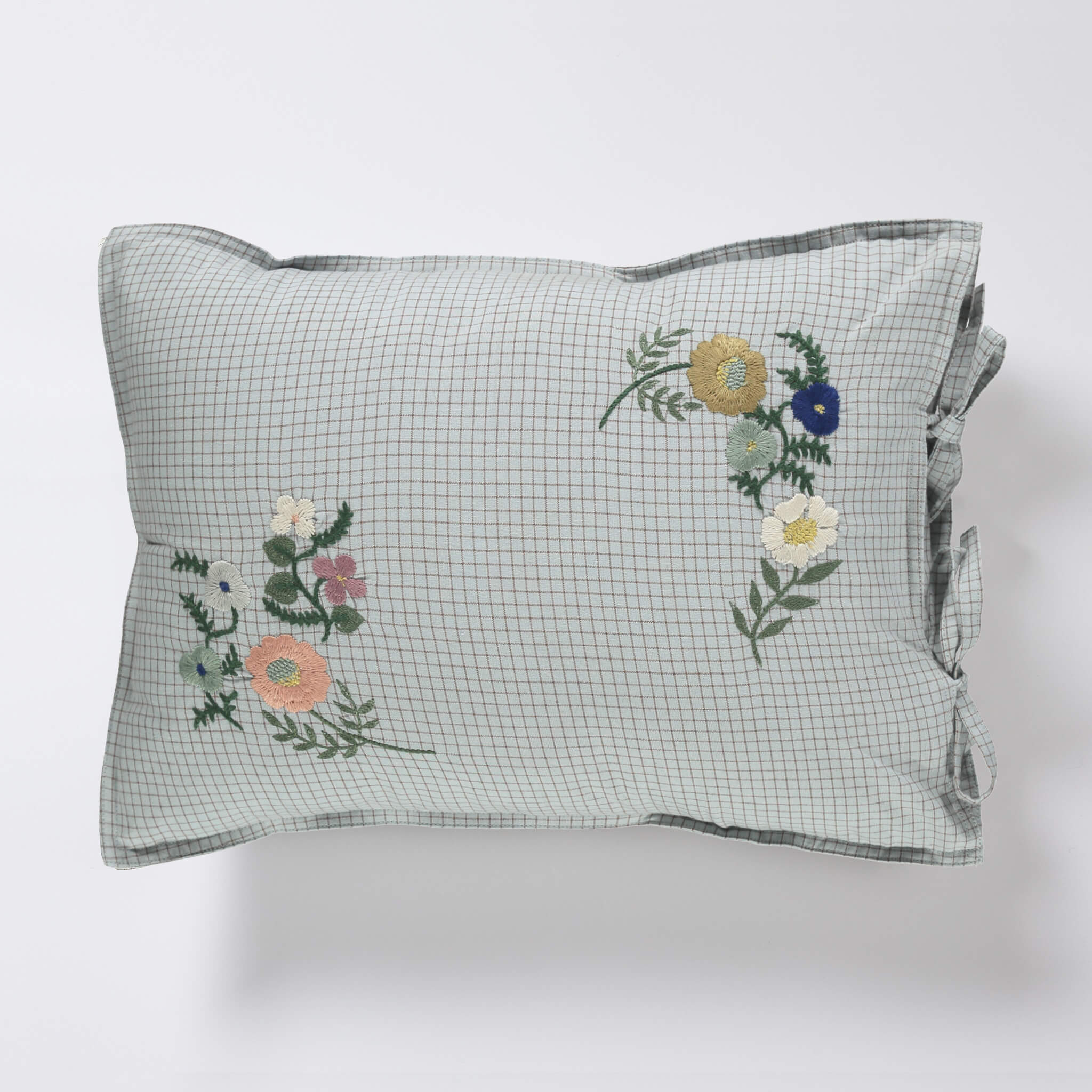 Light Blue + Coco check Embroidered Cushion Cover with Filler