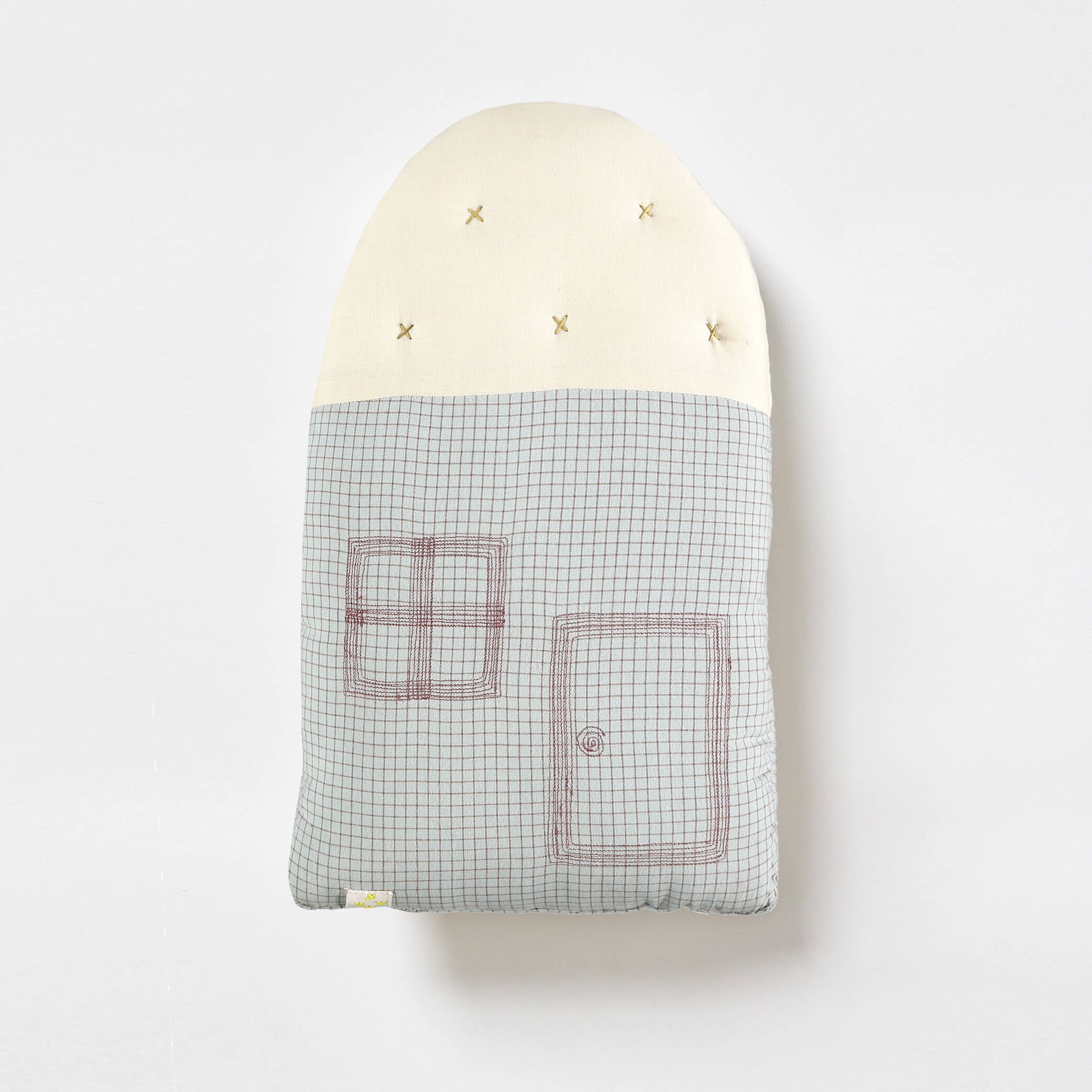 Small House cushion - Light Blue + Coco Check