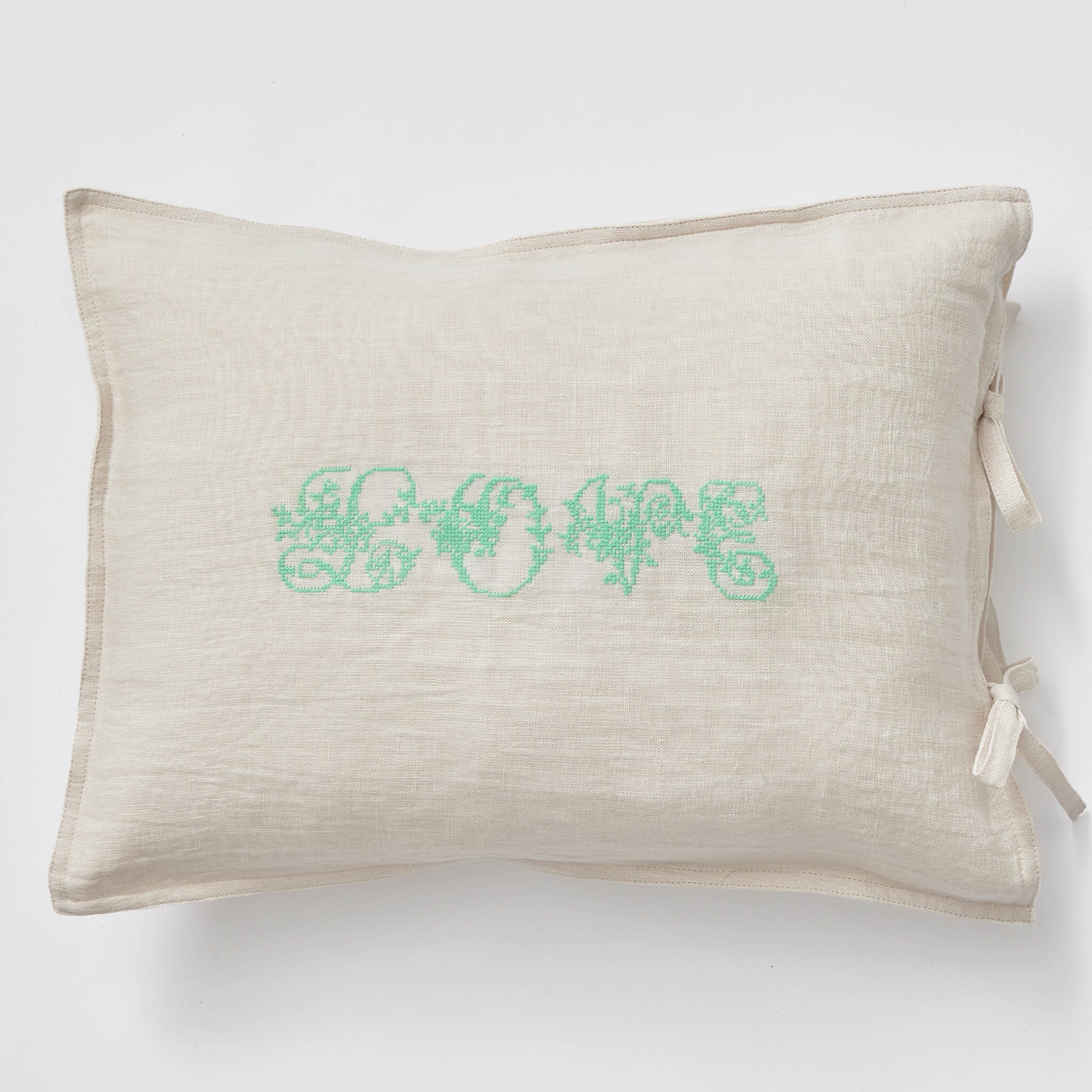 LOVE Embroidered Chalk Linen Cushion