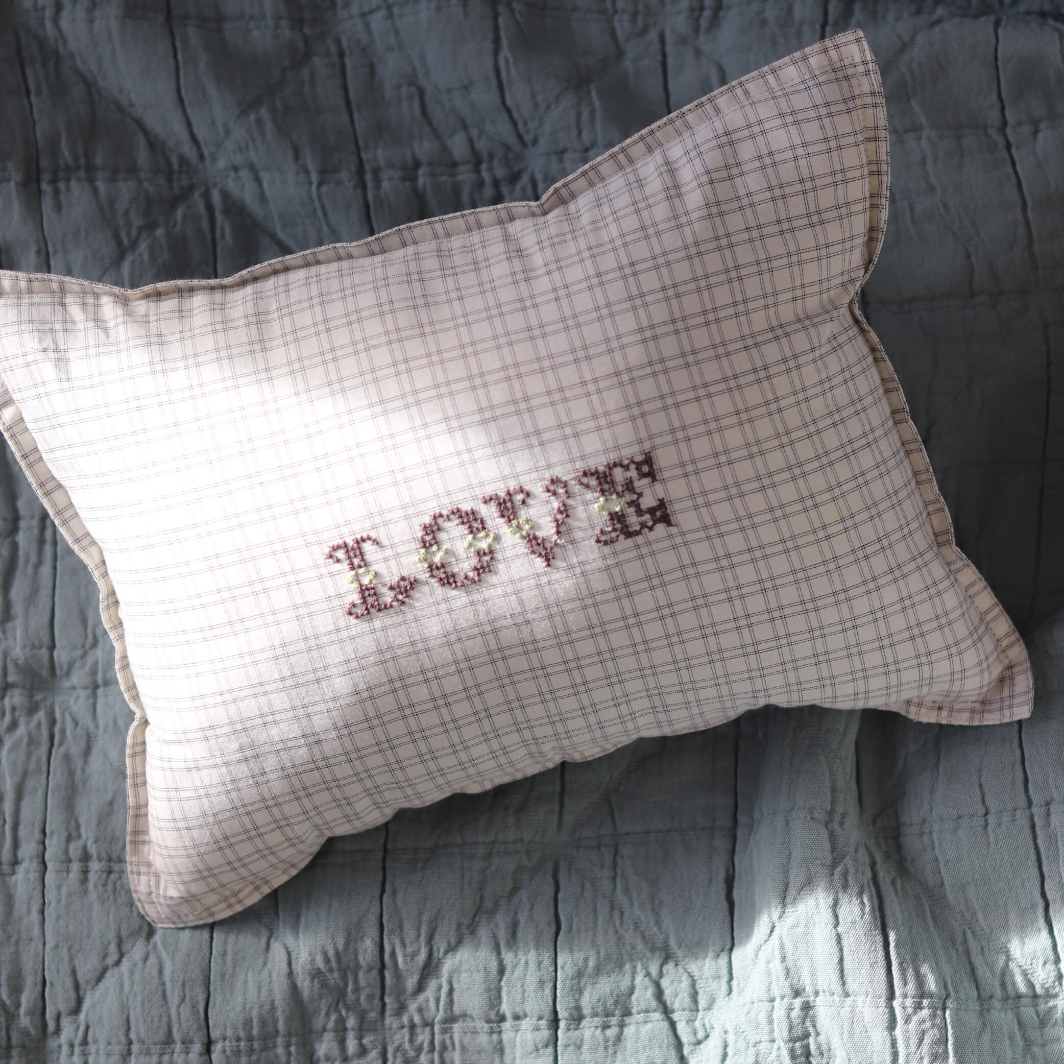 Camomile Love Padded Cushion - Grid Check