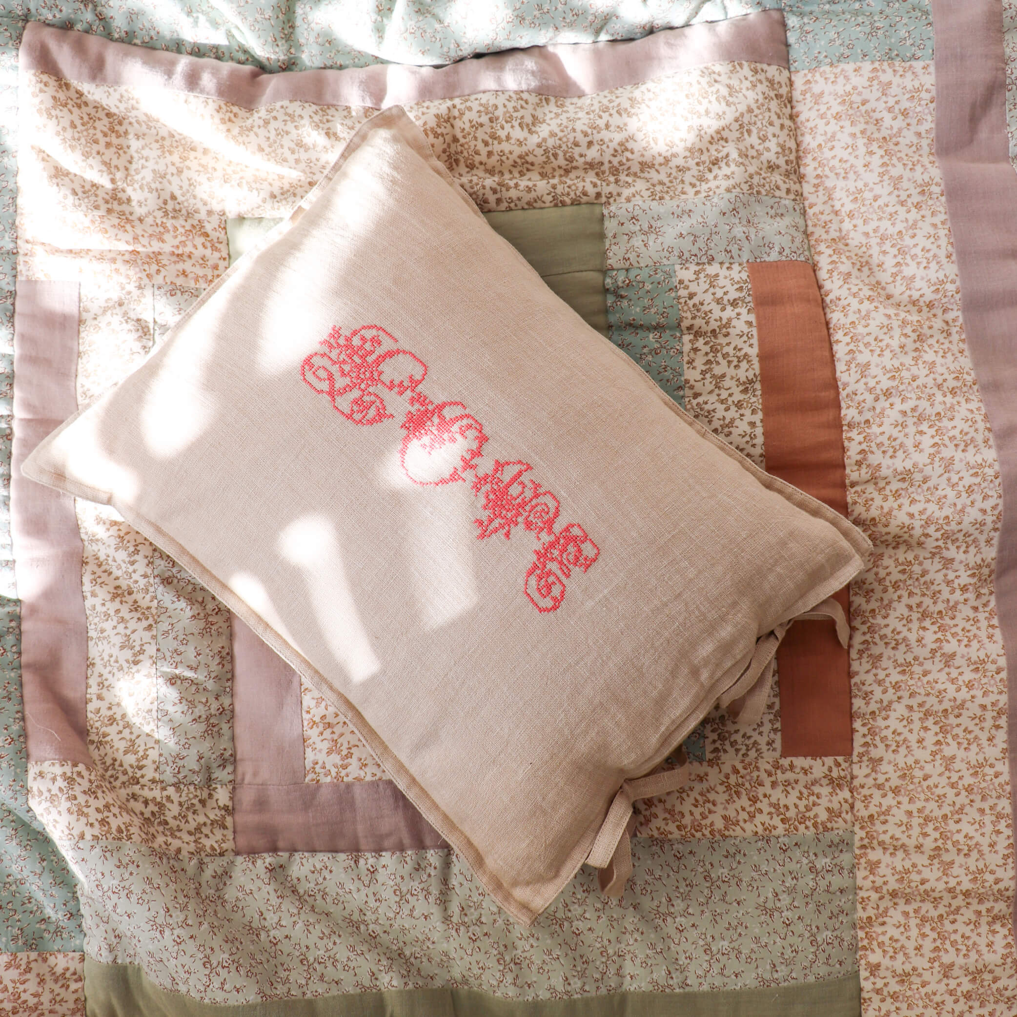 LOVE Embroidered Vintage Cream Linen Cushion