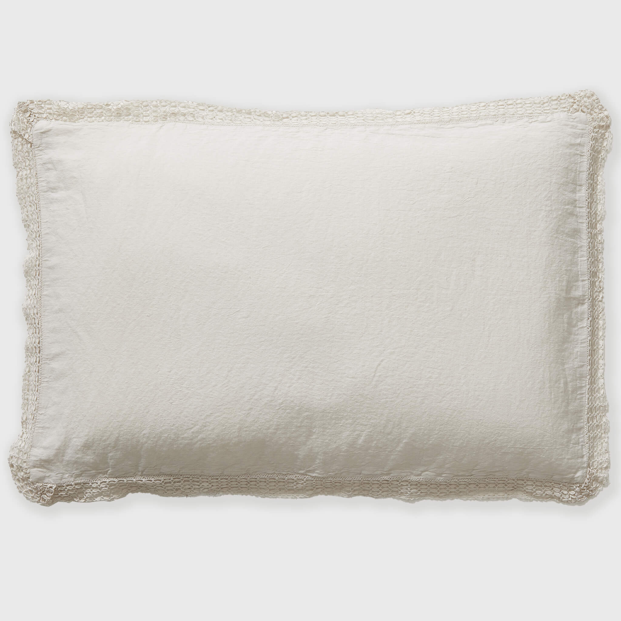 Washed Linen Cotton  Oxford Pillowcase with Lace Edge - Mineral