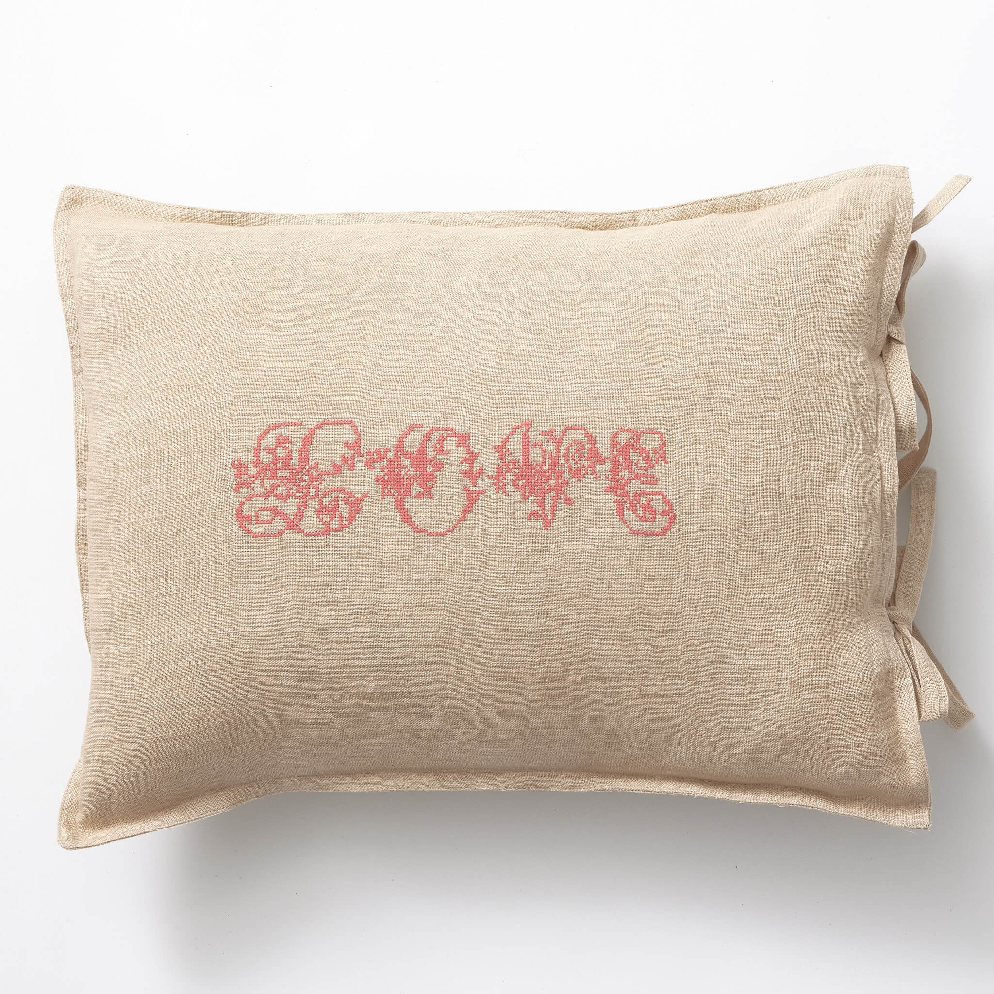 LOVE Embroidered Vintage Cream Linen Cushion