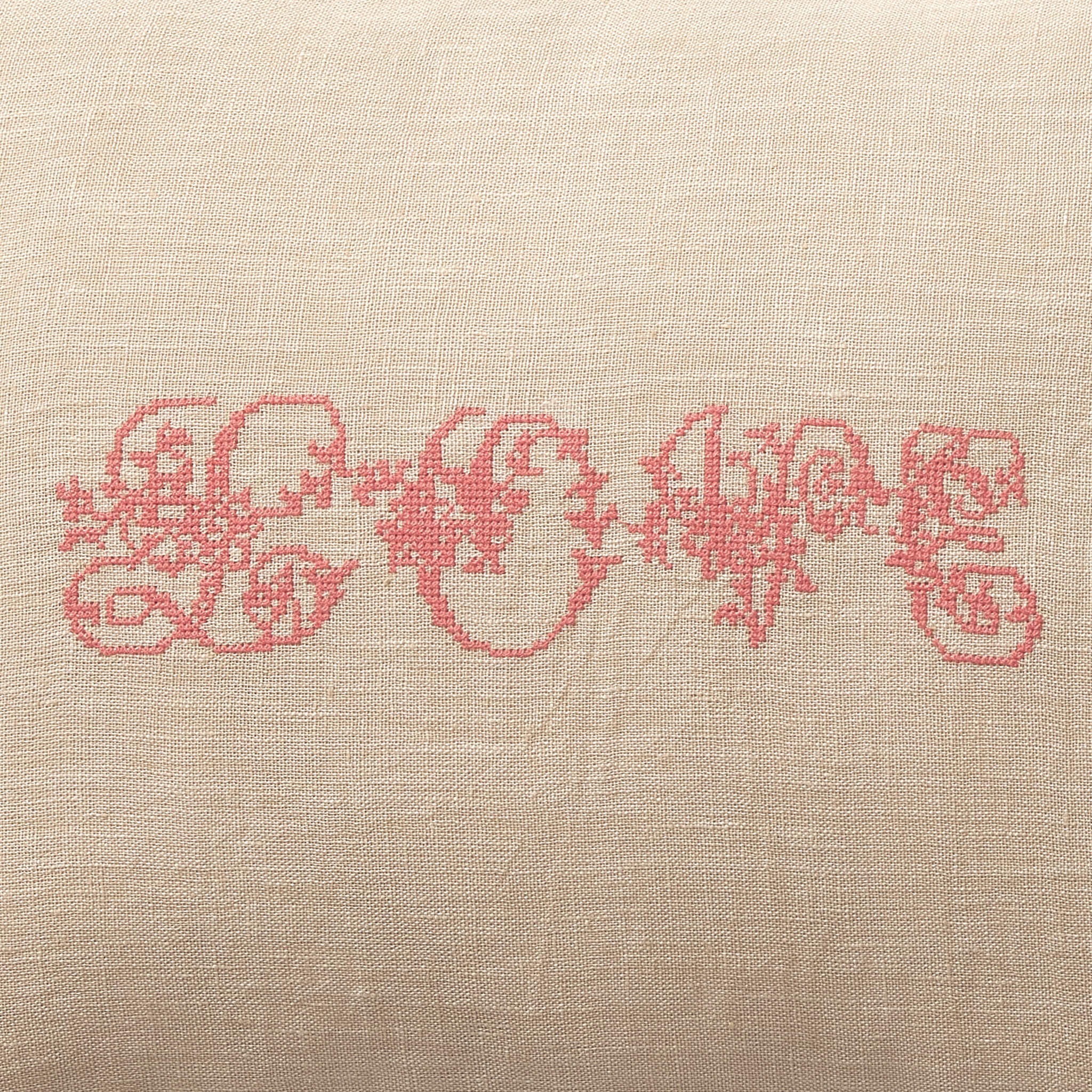 LOVE Embroidered Vintage Cream Linen Cushion