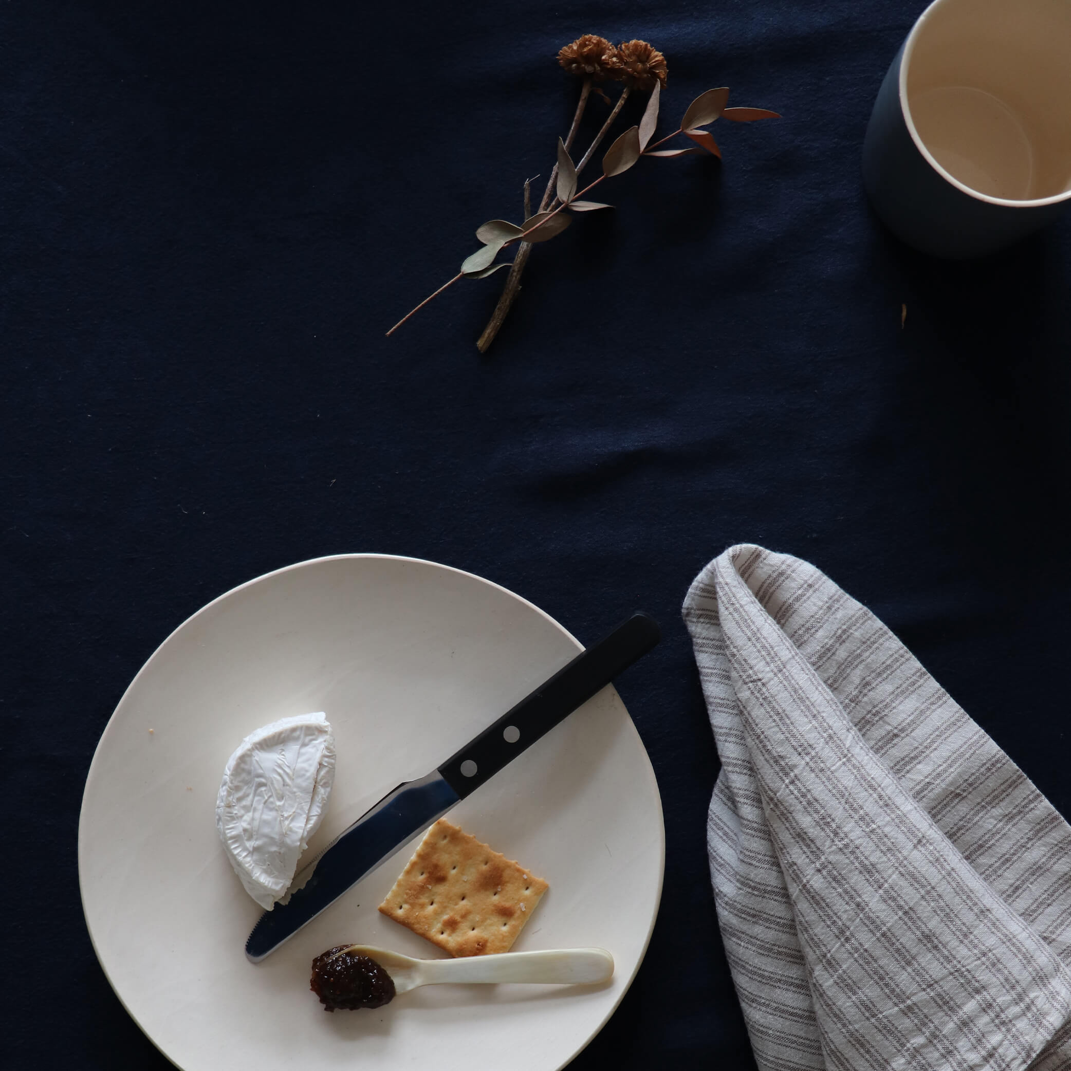 Washed Linen Cotton Tablecloth with Lace edge - Midnight