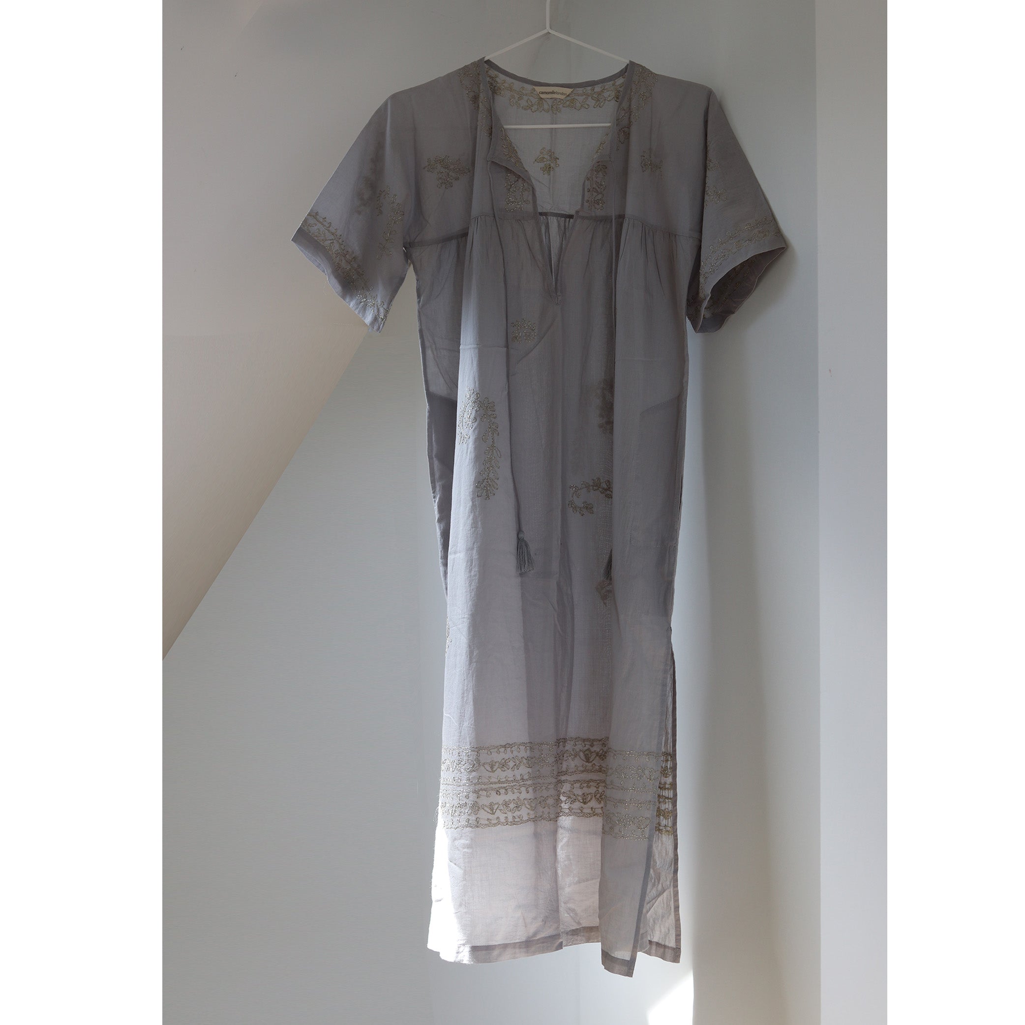 Hand Embroidered Cotton Voile Kaftan Dress