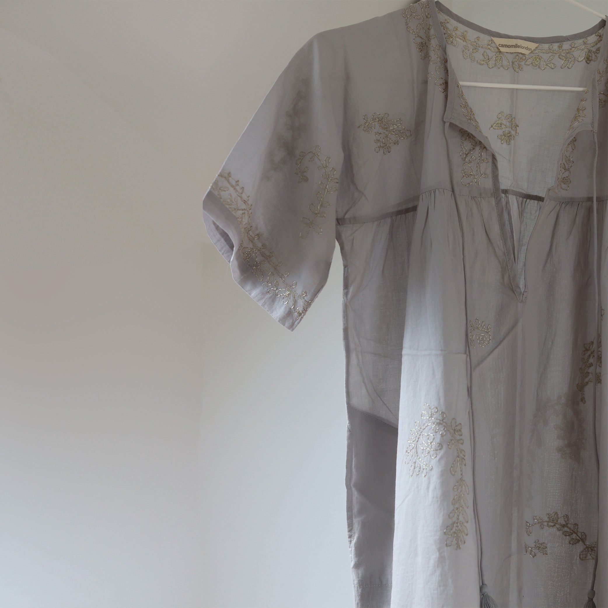 Hand Embroidered Cotton Voile Kaftan Dress