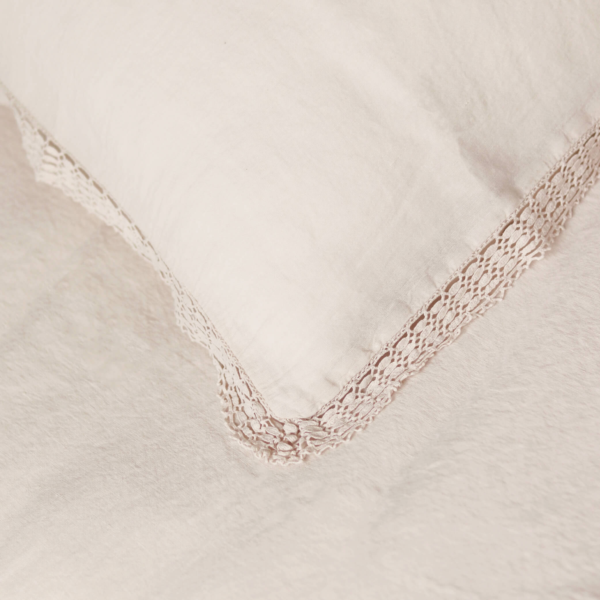 Washed Linen Cotton Duvet Cover with Lace Edge - Soft Shell