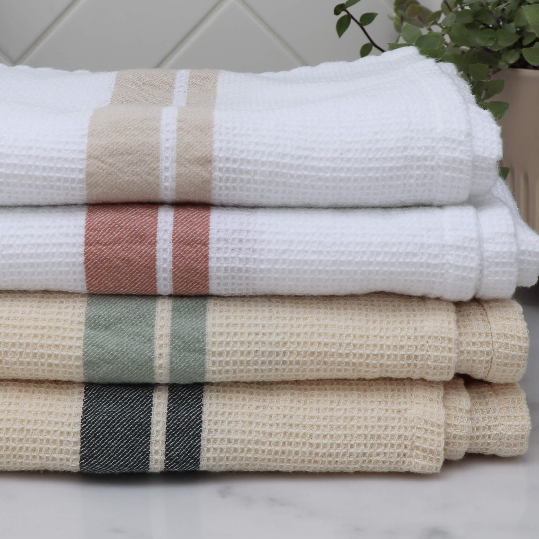 White Stripe Soft Waffle Cotton Hand Towel