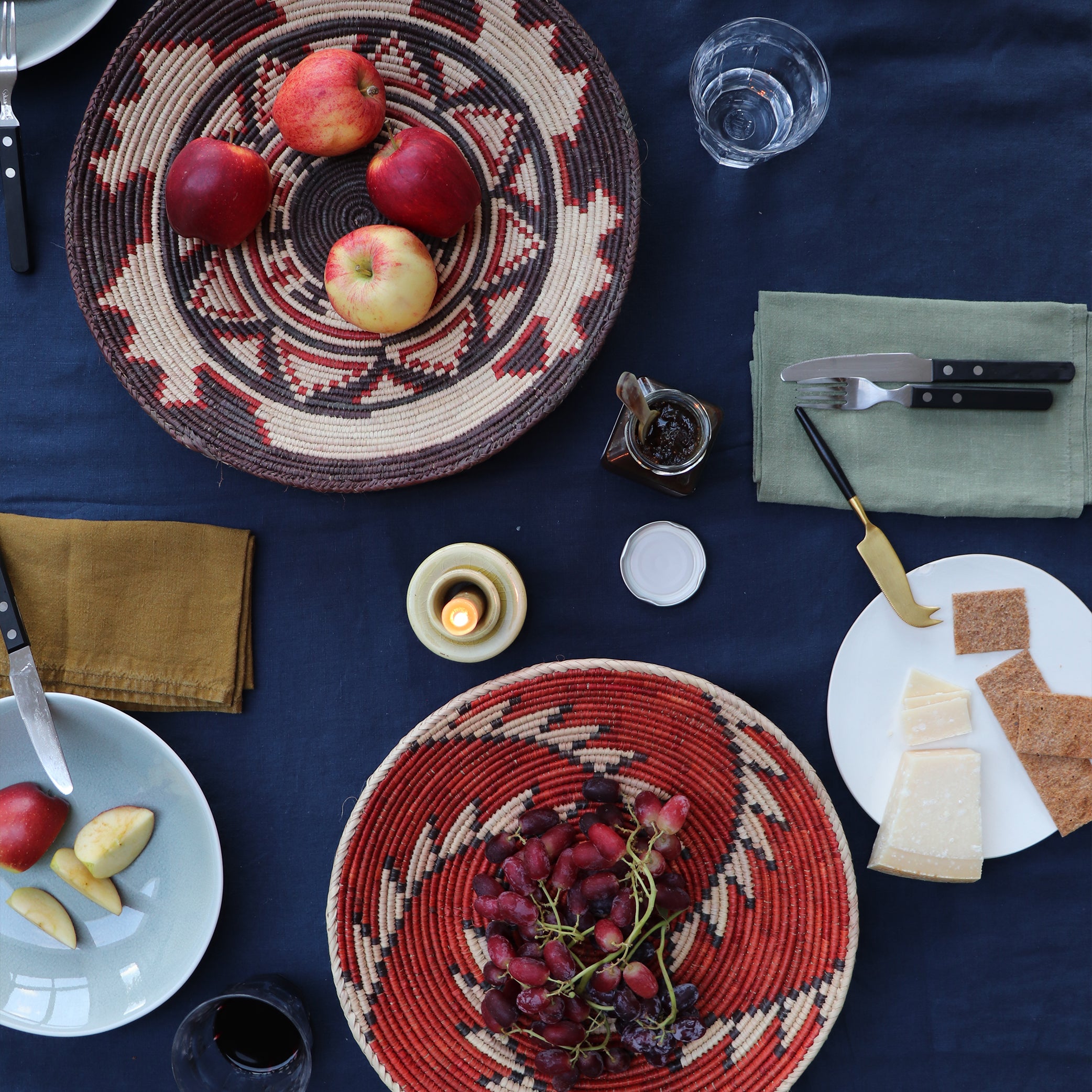 Washed Linen Cotton Tablecloth with Lace edge - Midnight