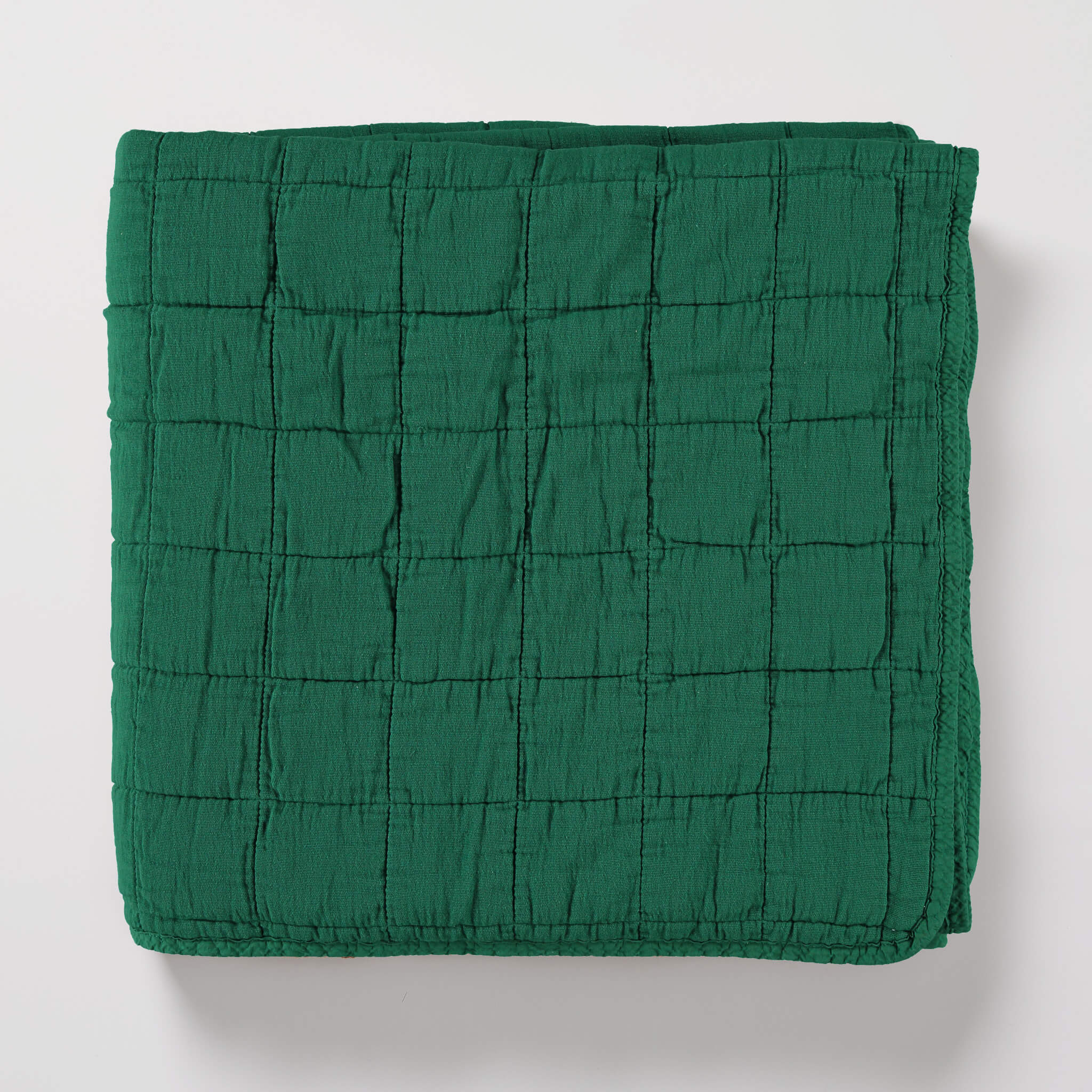 Square Quilted Gauze Blanket - Forest Green