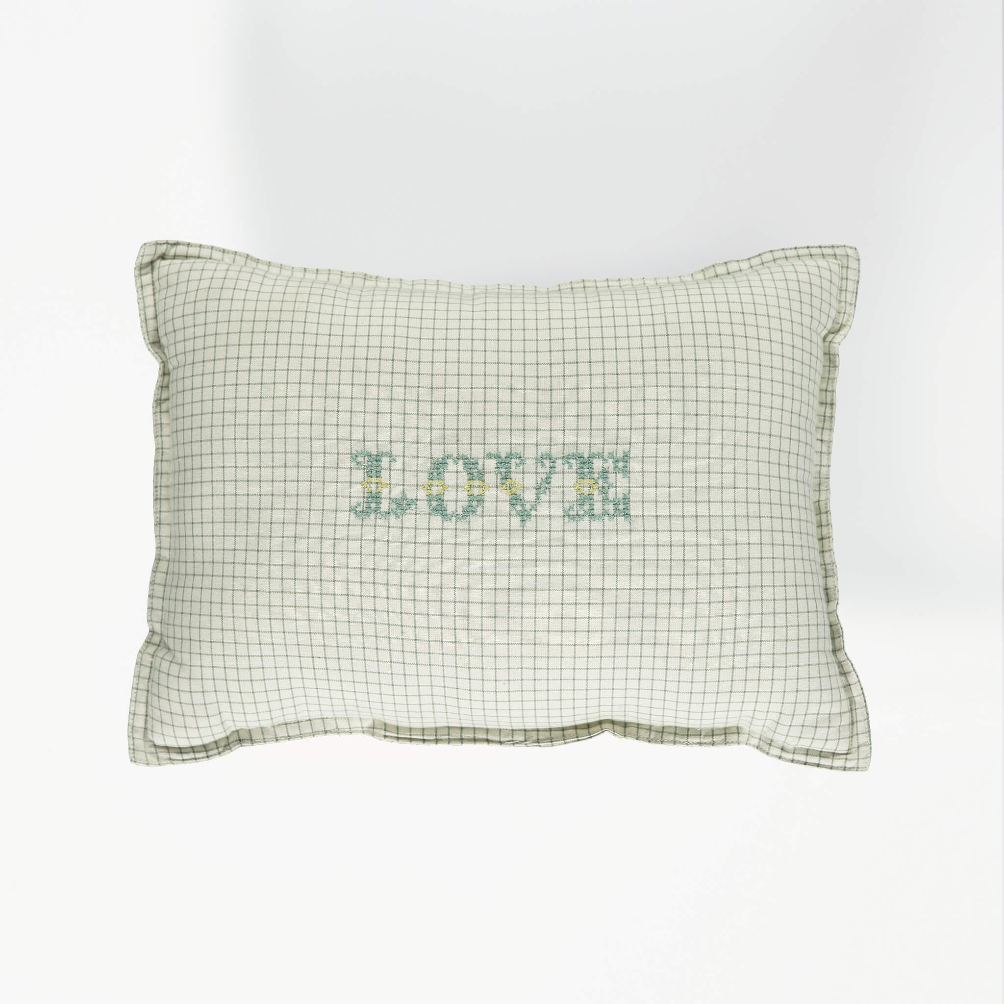 Camomile Love Padded Cushion - Green check