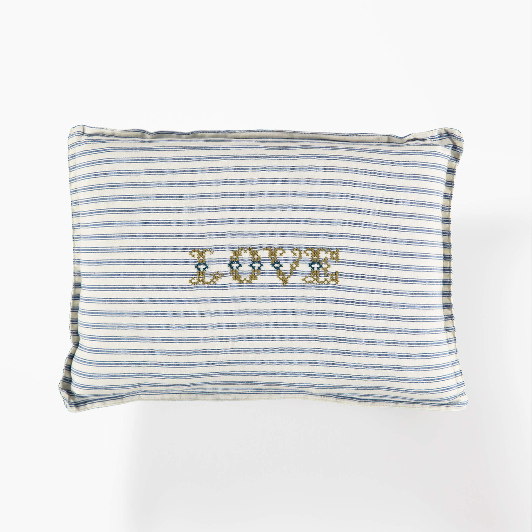 Camomile Love Padded Cushion - Ticking Stripe Blue