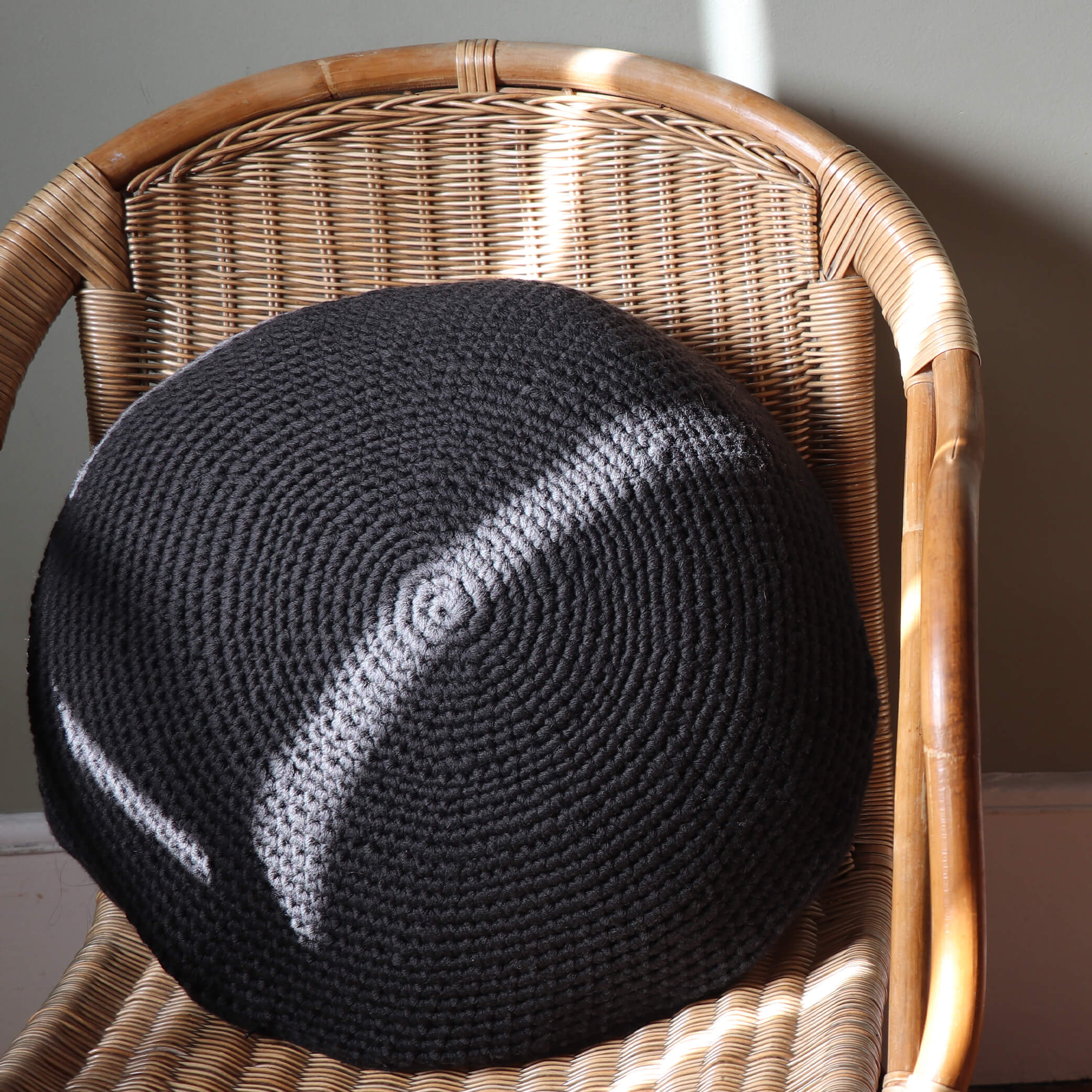 Crochet Circular  Wool Cushion - Dark Graphite