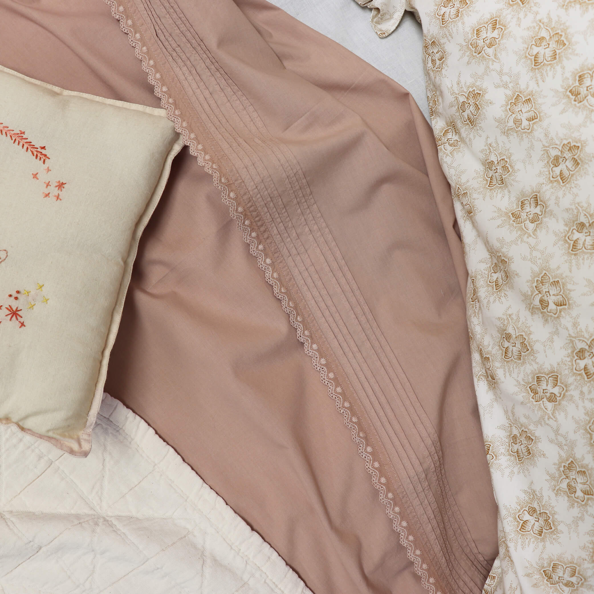 Clay Pink Pin Tuck Embroidered Duvet Cover