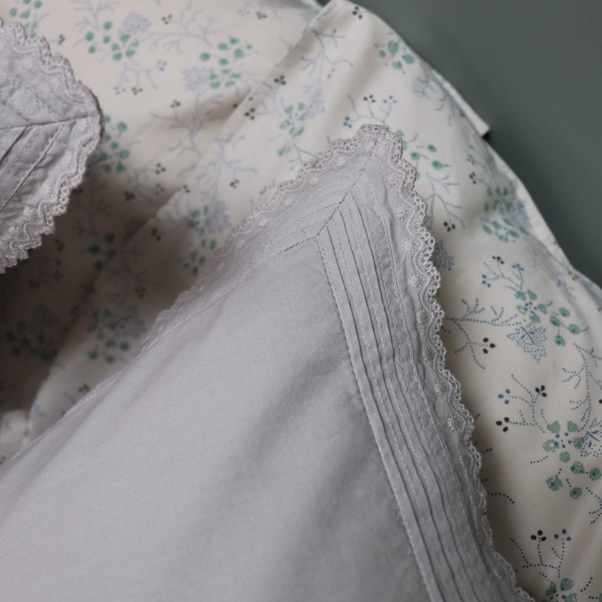 Pin Tuck Embroidered Pillowcase - Feather Grey