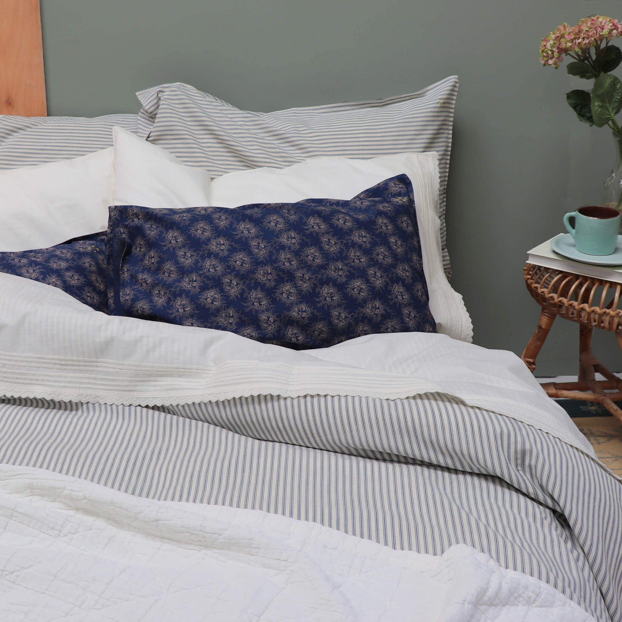 Blue Ticking Stripe Duvet Cover – Camomile London