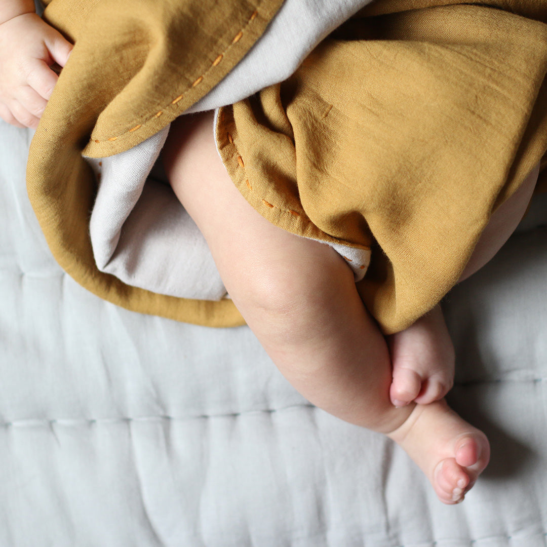 Double Layer Reversible Swaddle Blanket - Ochre and Ash