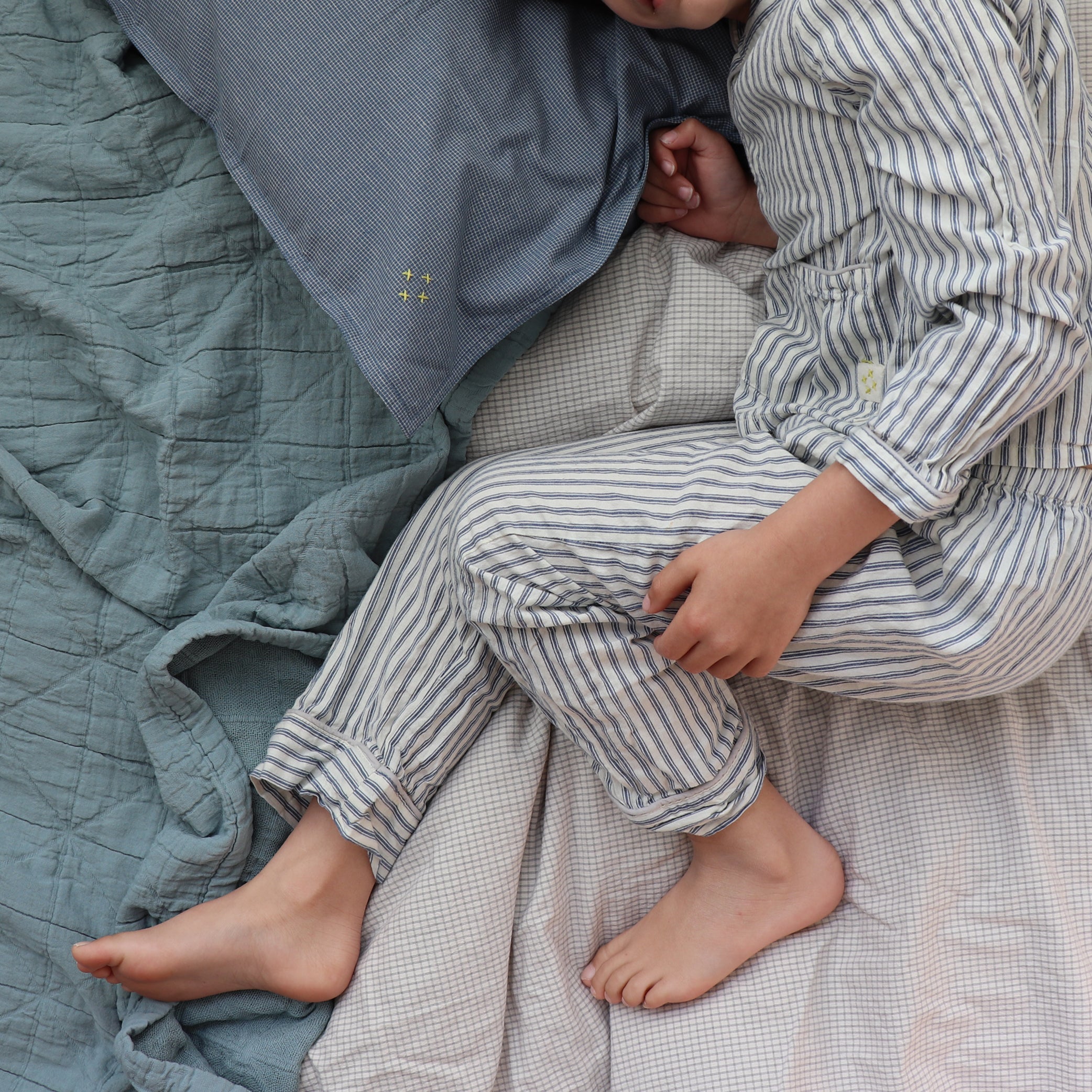 Blue Ticking Stripe Unisex Pyjama set