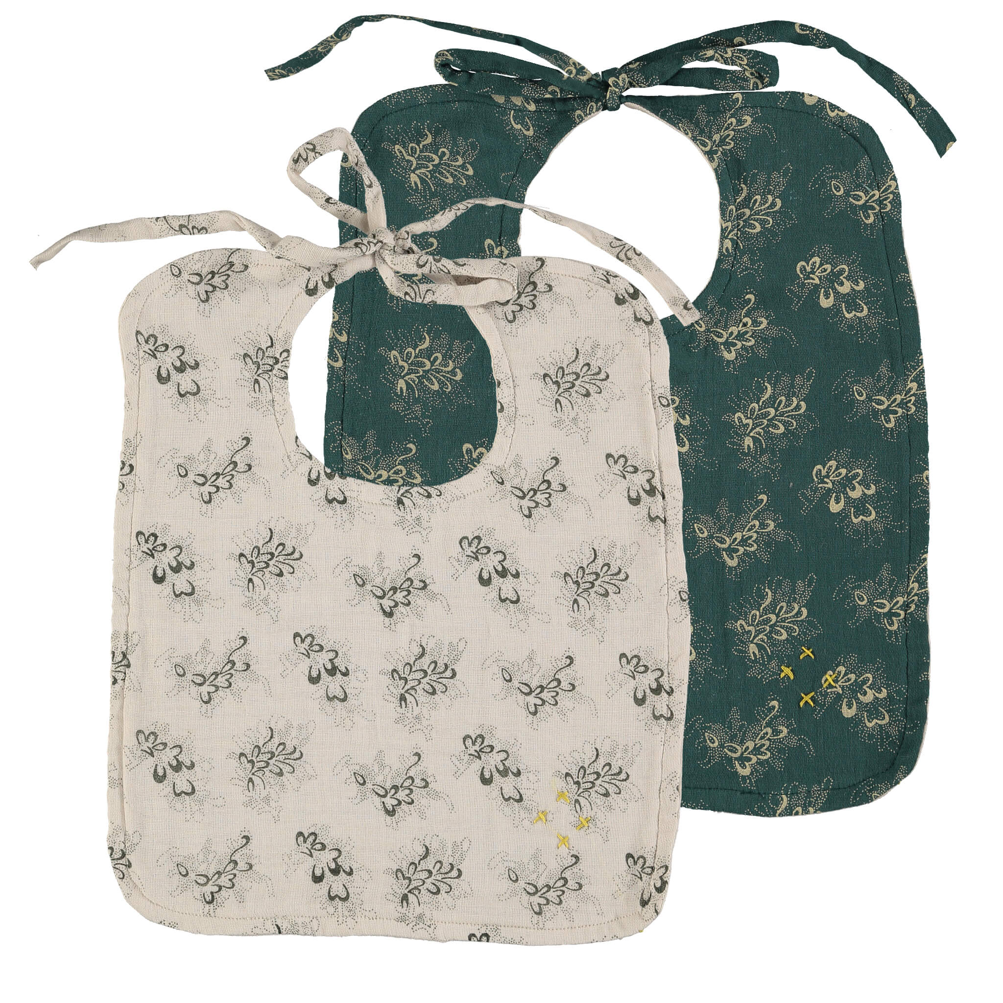 Celia Forest Green Set of 2 Reversible Muslin Bibs