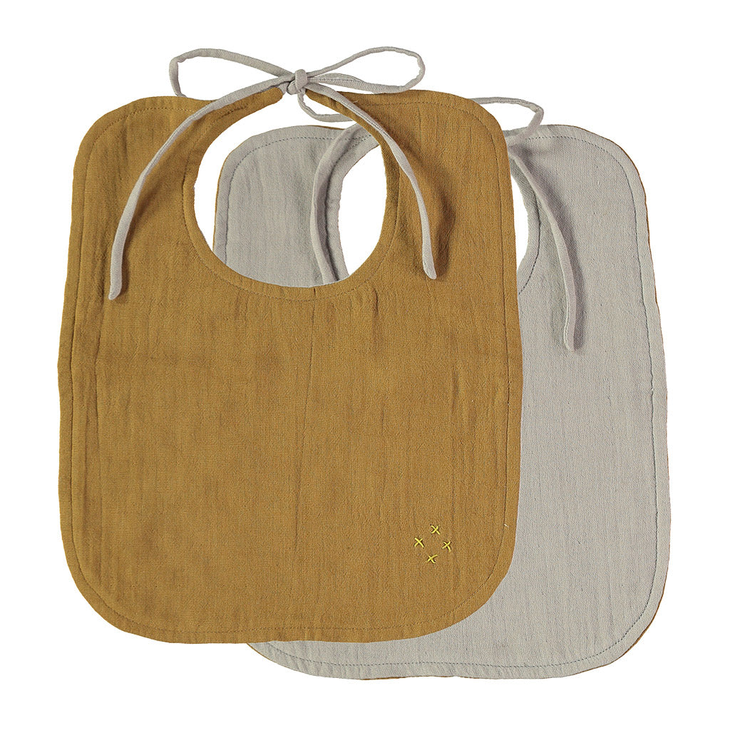 Set of 2 Reversible Muslin Bibs - Ochre/ Ash