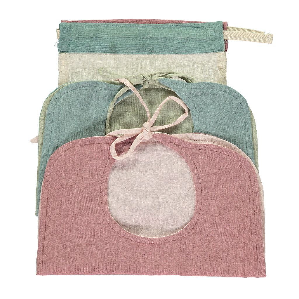 Set of 2 Reversible Muslin Bibs - Light Teal/ Blush