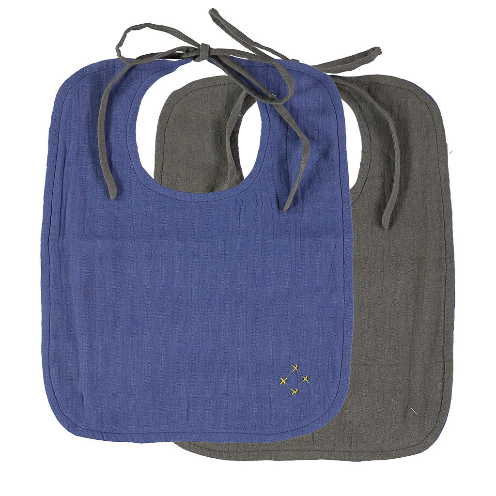 Royal Blue and Slate soft muslin dribble bib