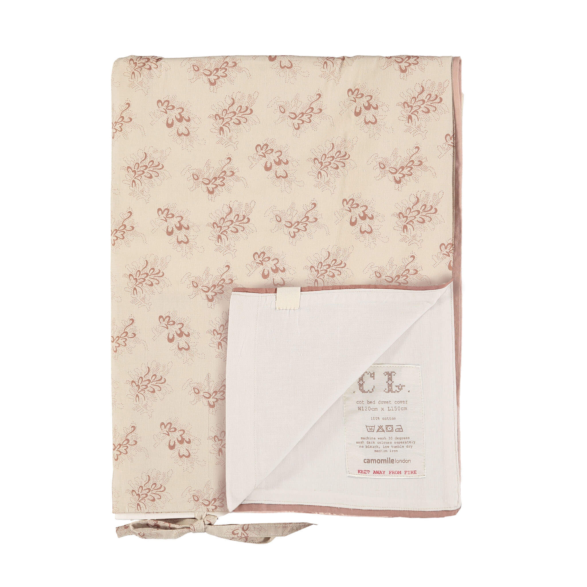 Celia warm stone duvet cover with mink floral print 100% soft cotton bedding by camomile london