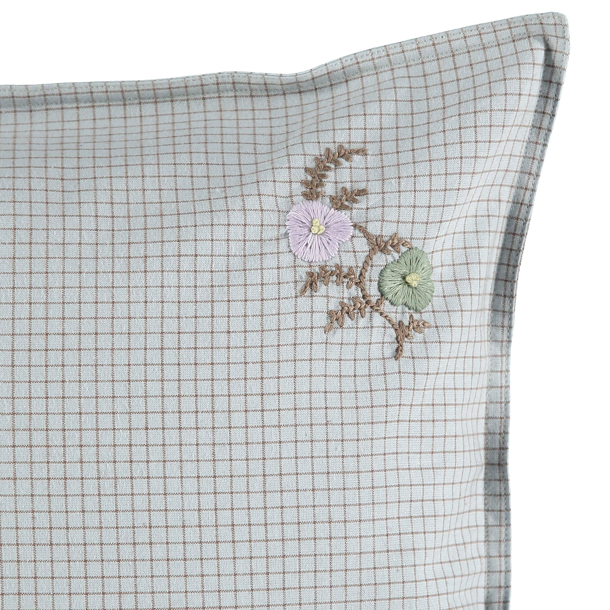 Light Blue + Coco Check Embroidered  Pillowcase