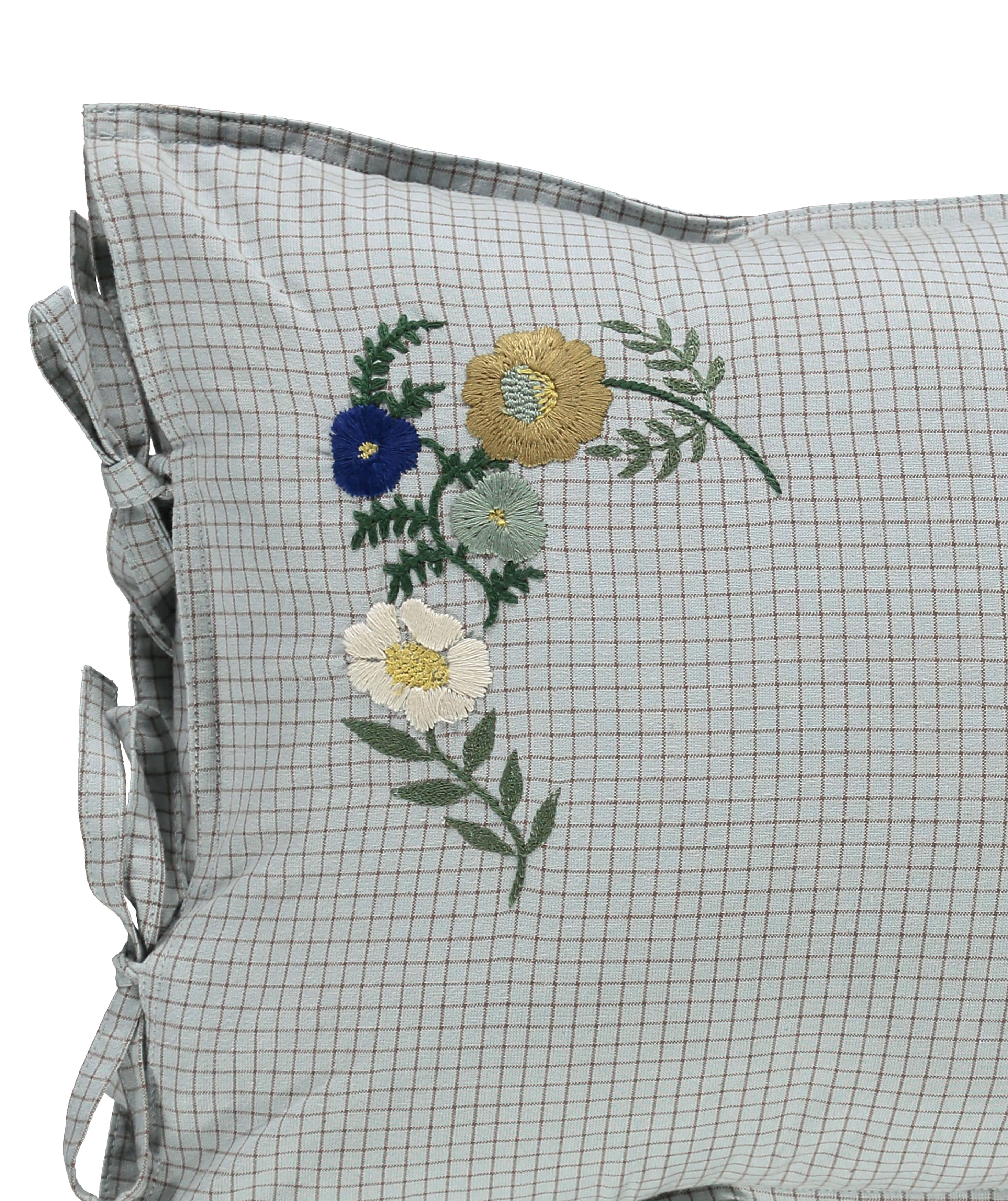 Light Blue + Coco check Embroidered Cushion Cover with Filler