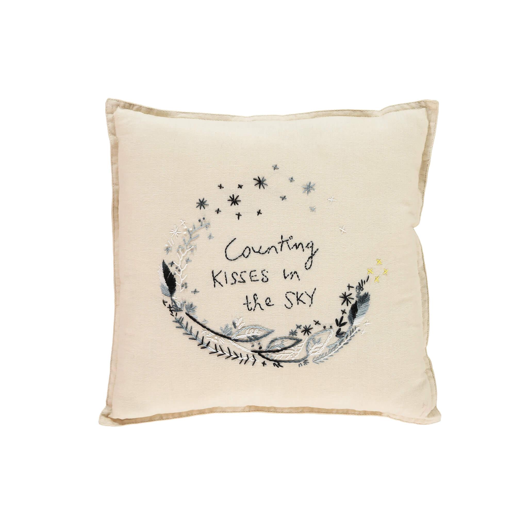 Camomile Padded Cushion - 'Counting Kissing' Black