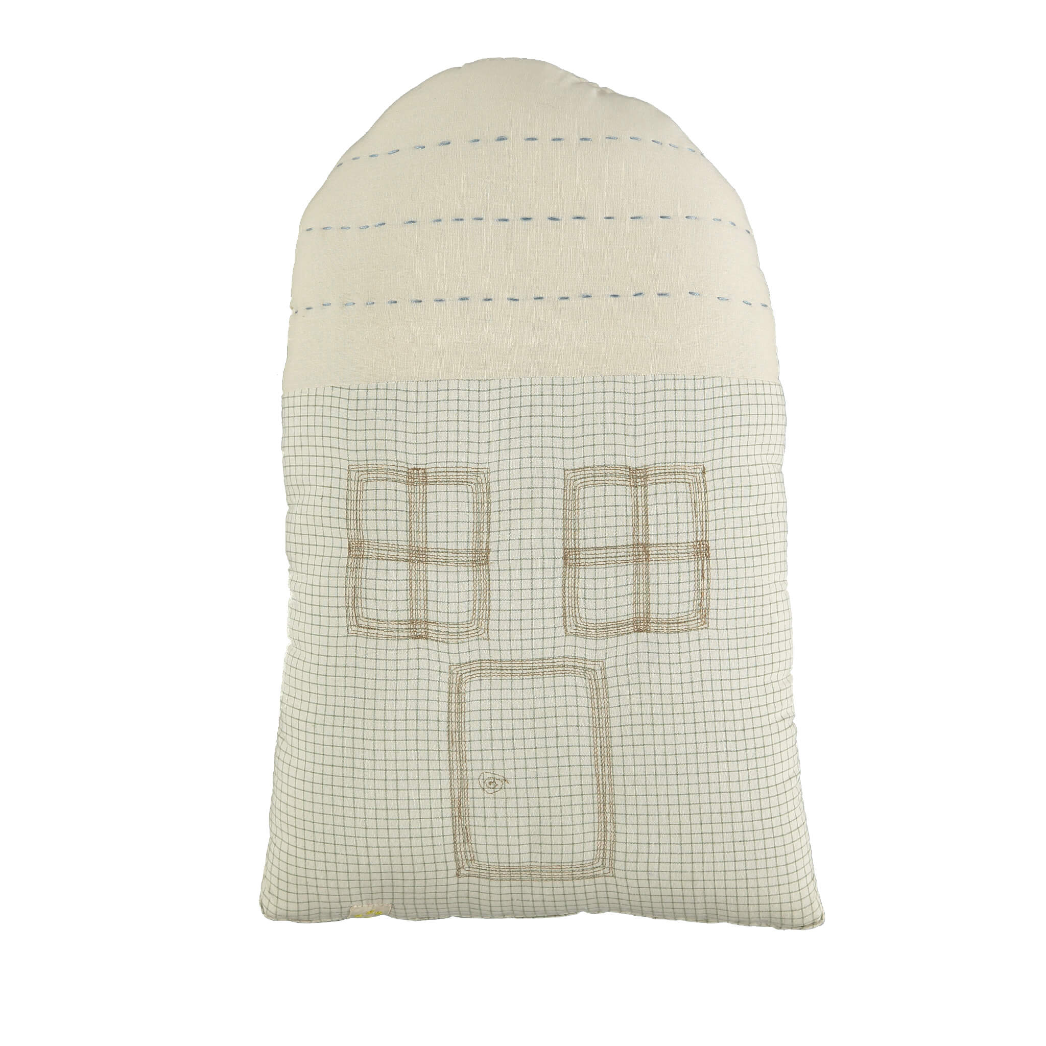 Midi House Cushion - Green Check/Stone